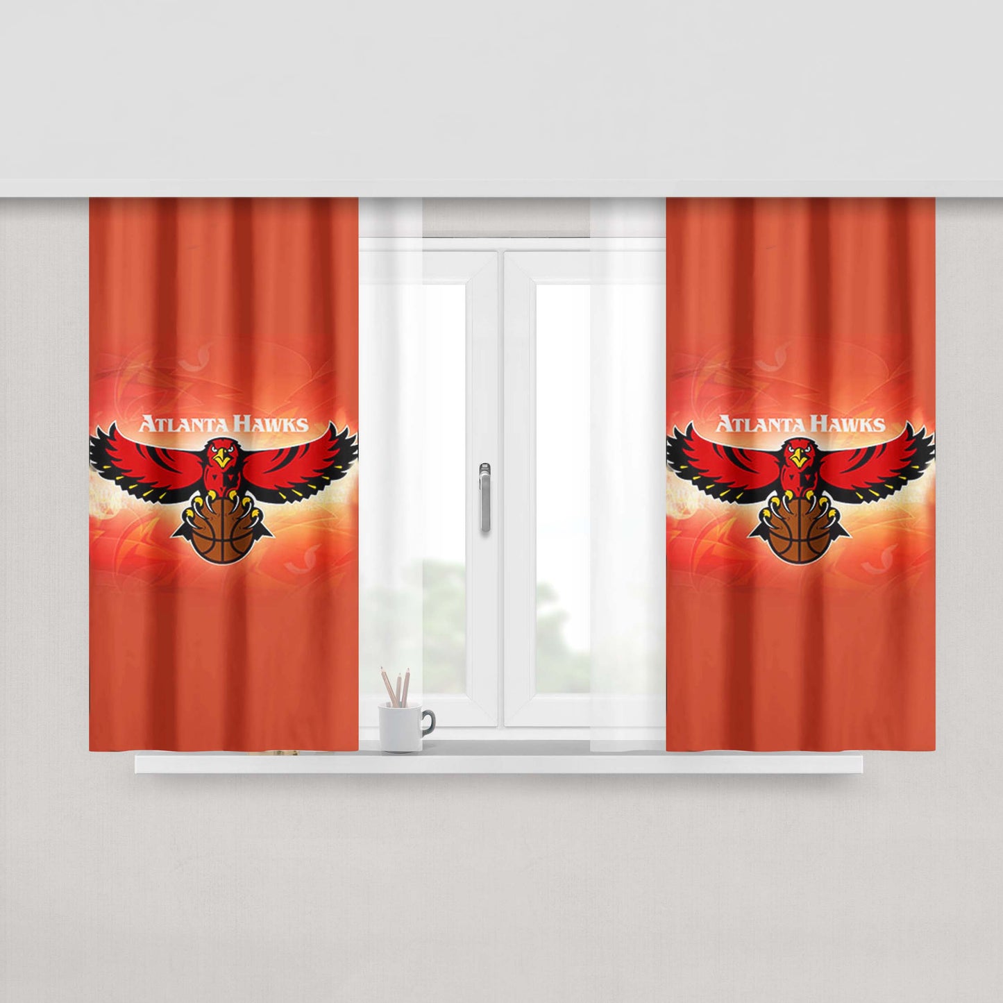 Atlanta Hawks Pettern Peach Skin Window Curtains