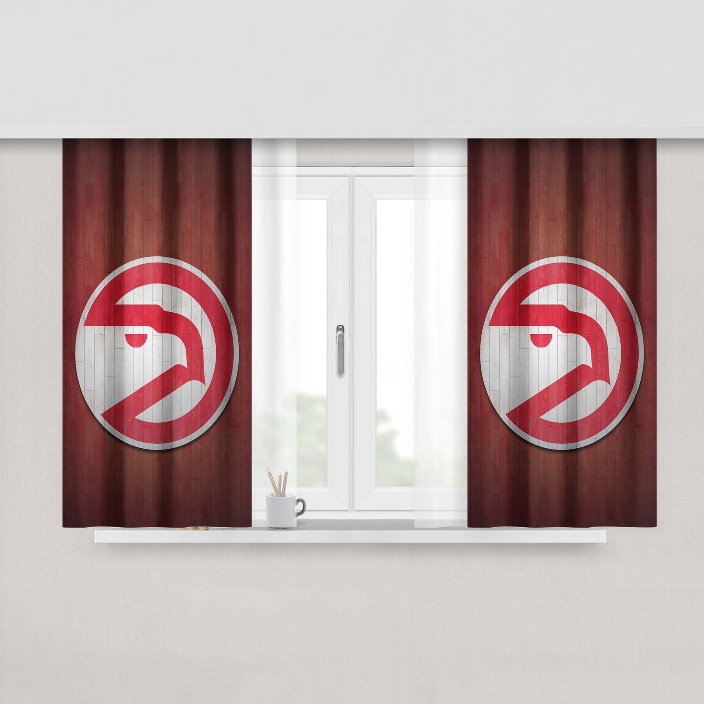 Atlanta Hawks Wood Wallpaper Peach Skin Window Curtains