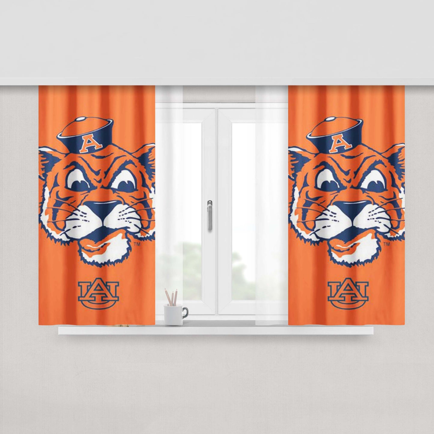 Auburn Tigers Face Peach Skin Window Curtains