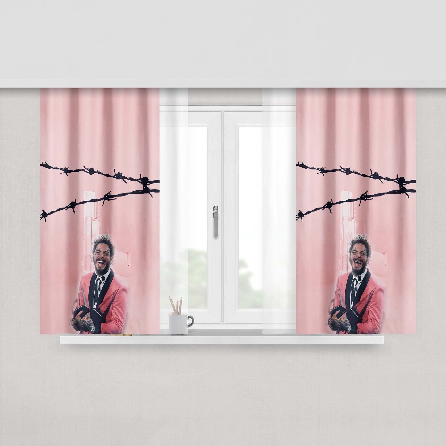 Austin Ricard Post Malone Pink Peach Skin Window Curtains