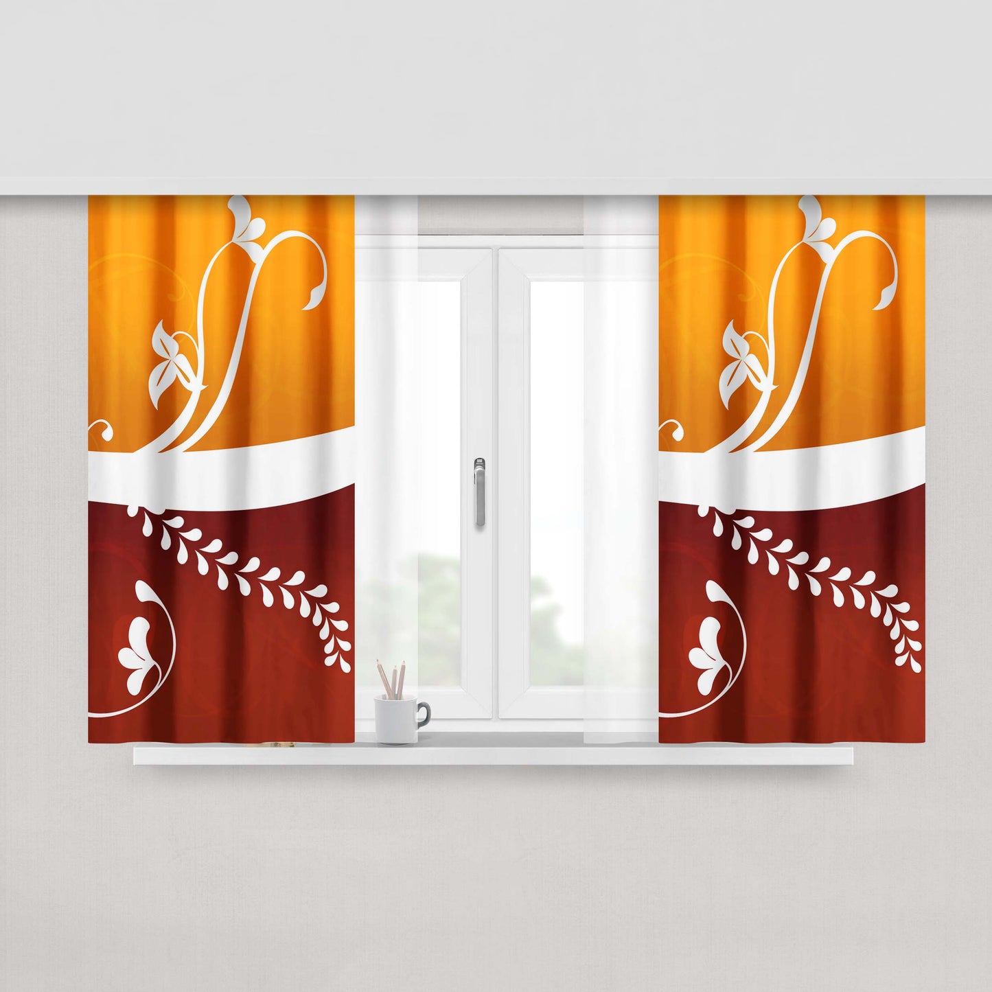 Autumn Plants Horizontal Vector Peach Skin Window Curtains