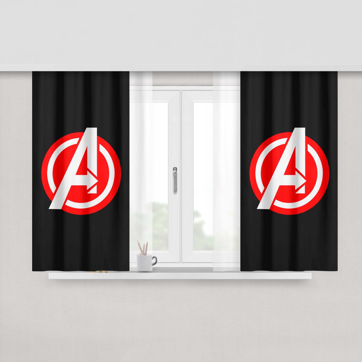 Avanger Red Logo Peach Skin Window Curtains