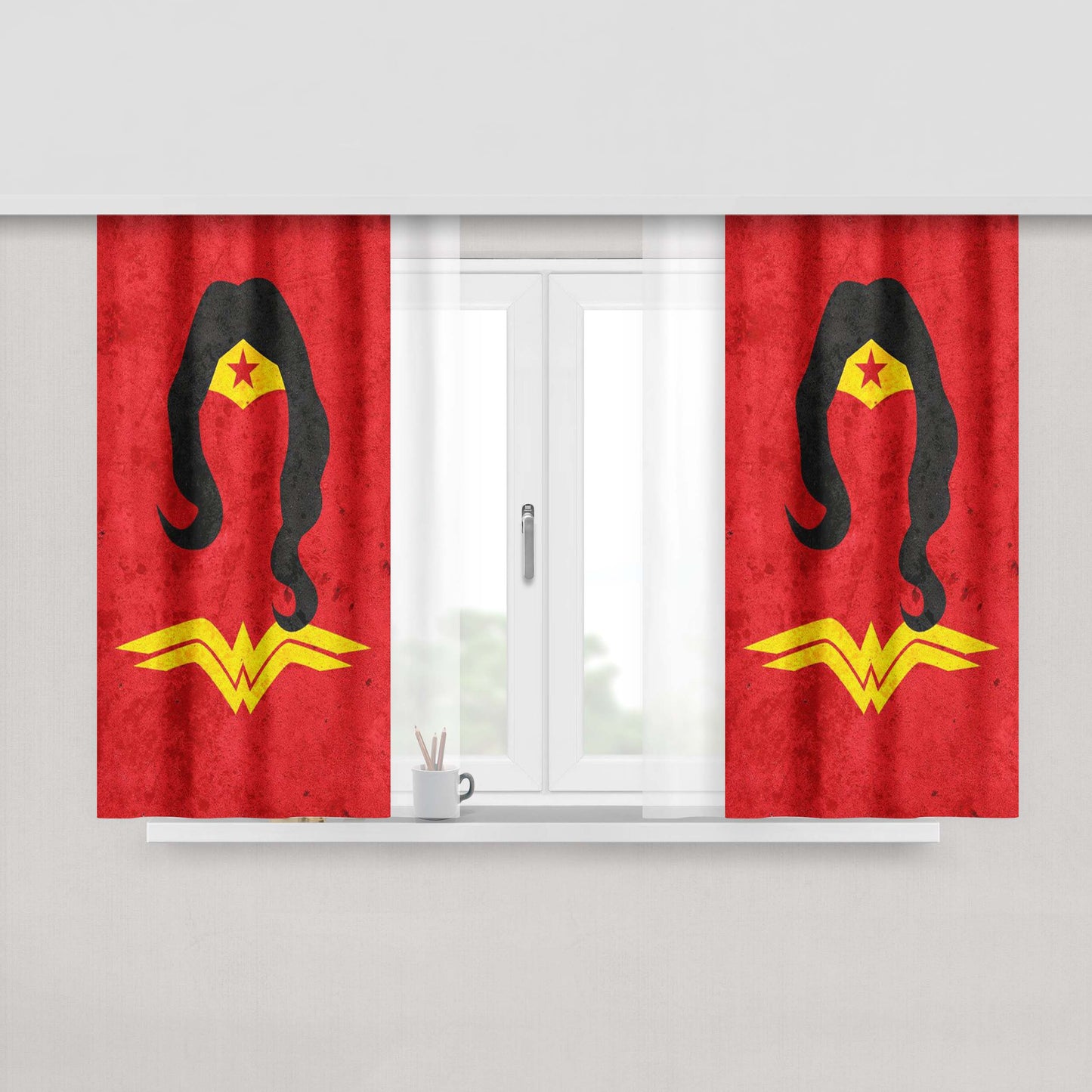 Avangers Red Star Uible Peach Skin Window Curtains