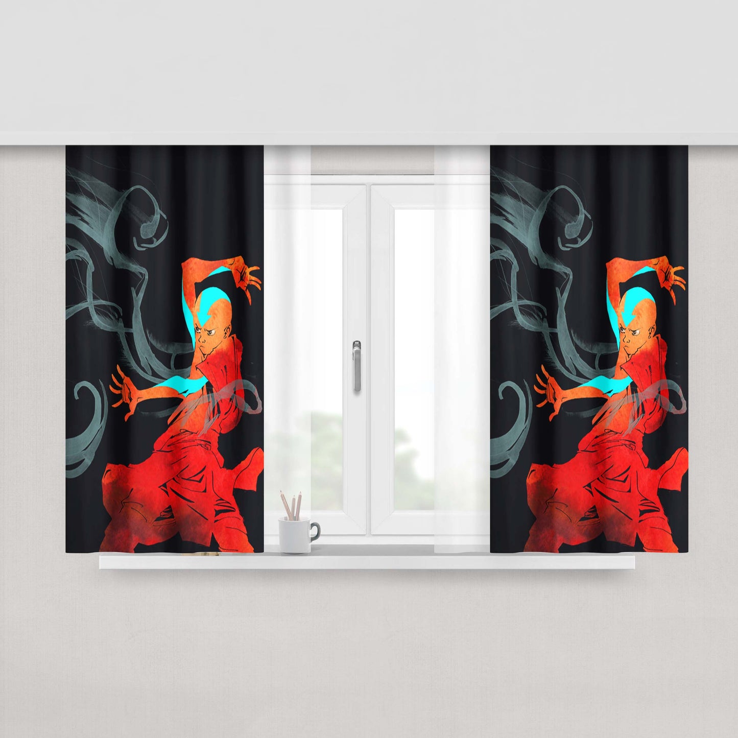 Avatar Aang Air Controller Cartoon Peach Skin Window Curtains