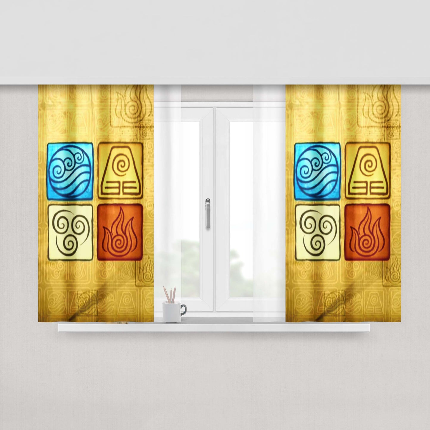 Avatar Element Symbols Peach Skin Window Curtains