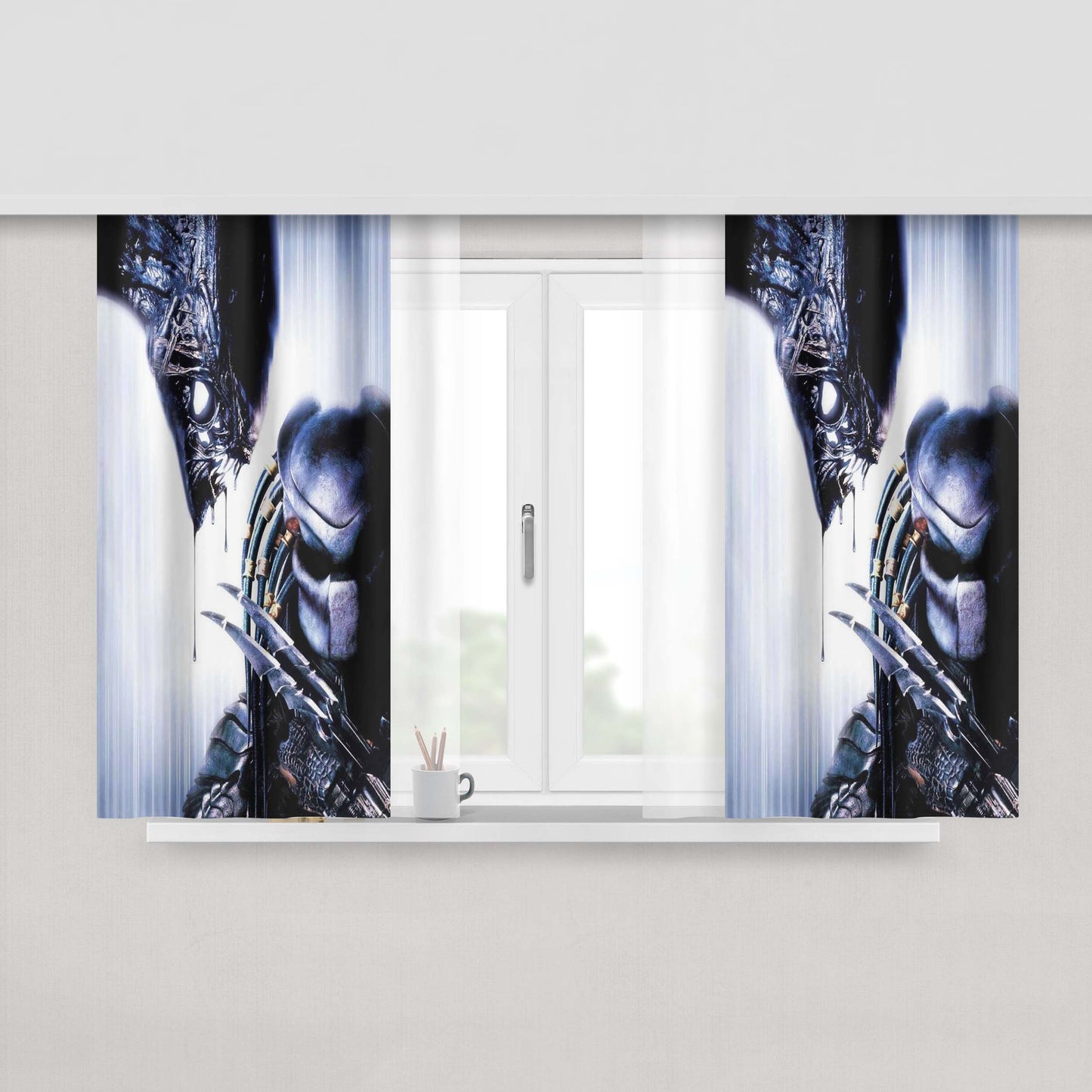 Avp Alien Vs Predator Wallpaper Peach Skin Window Curtains