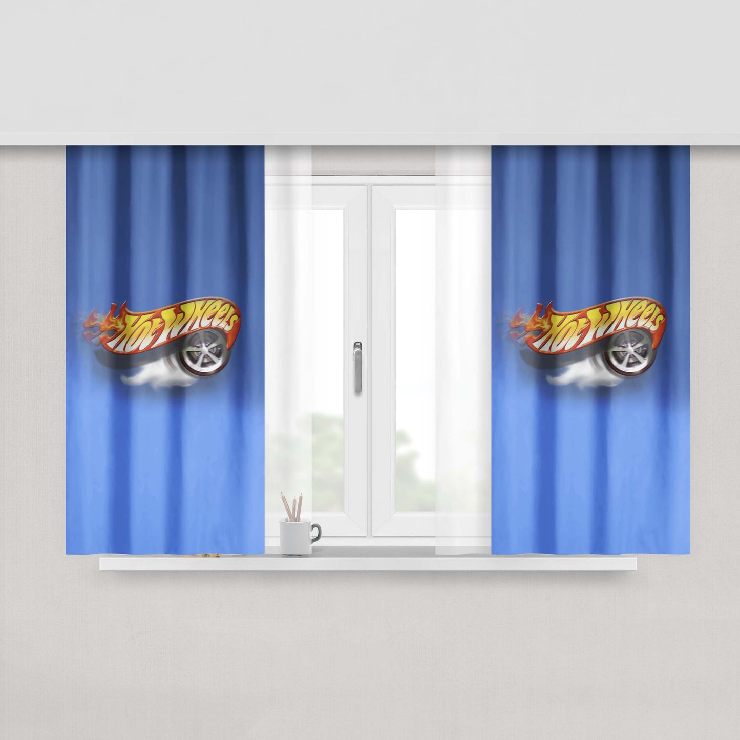 Awesome Hot Wheels Wallp Peach Skin Window Curtains