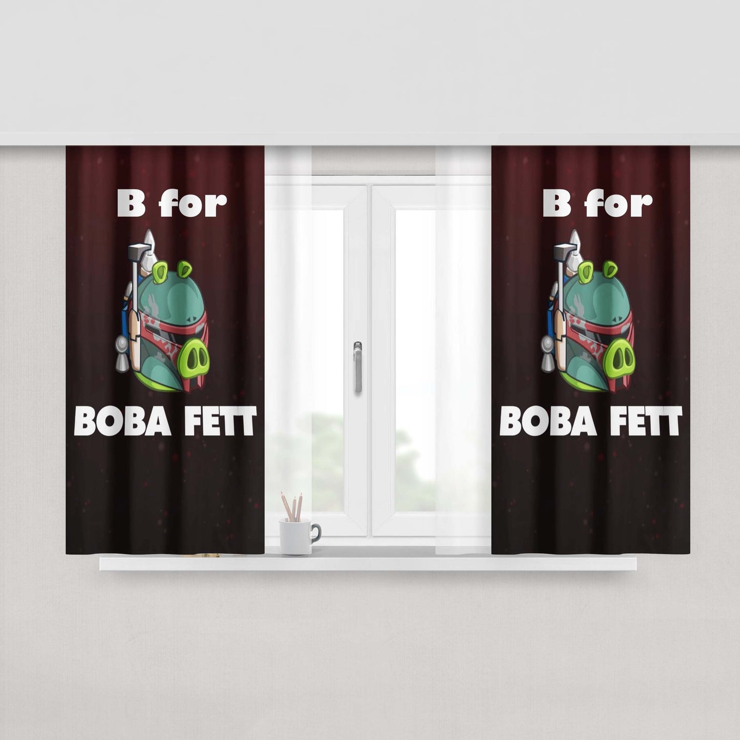 B For Boba Fett E T Parody Funny Peach Skin Window Curtains
