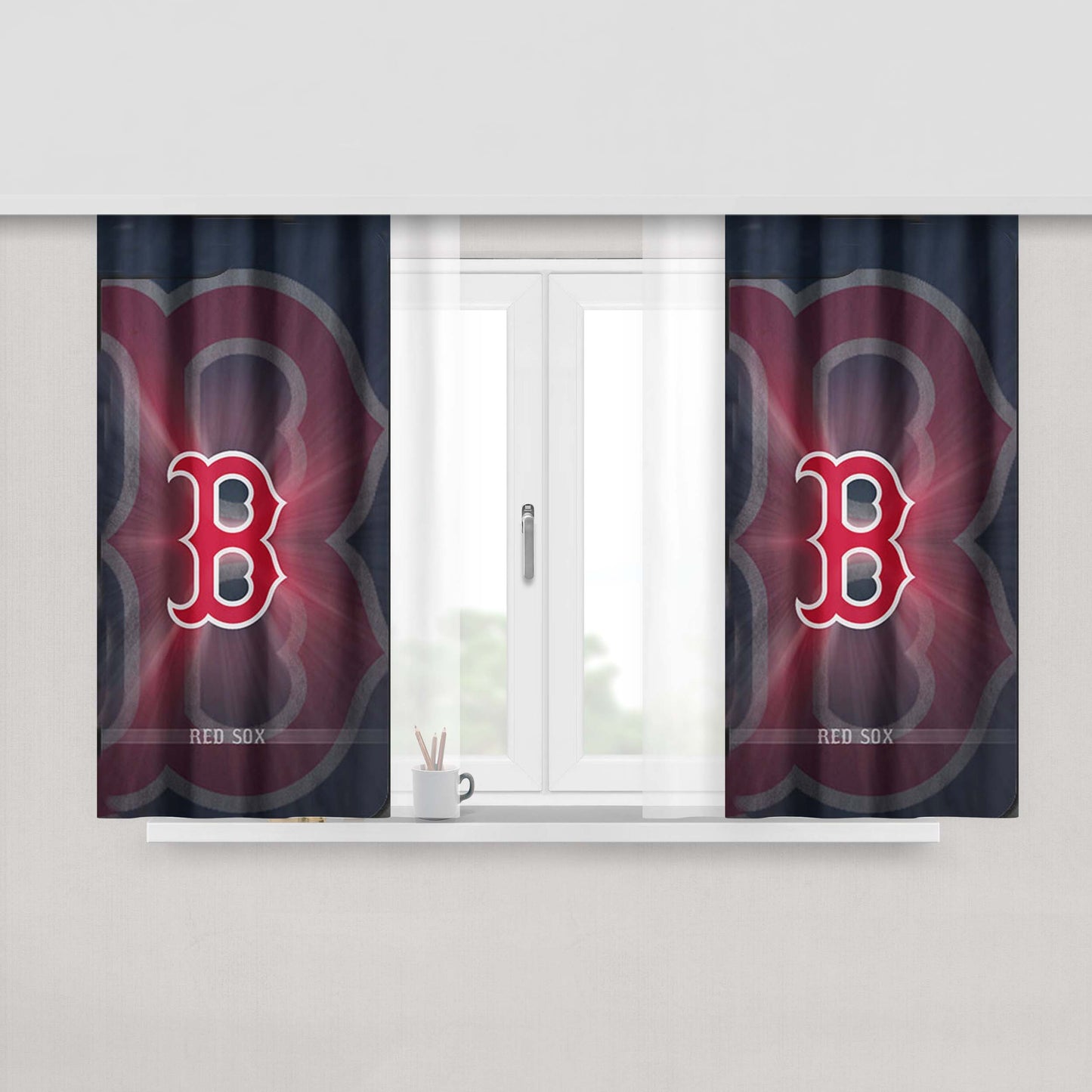 B Red Sox Peach Skin Window Curtains