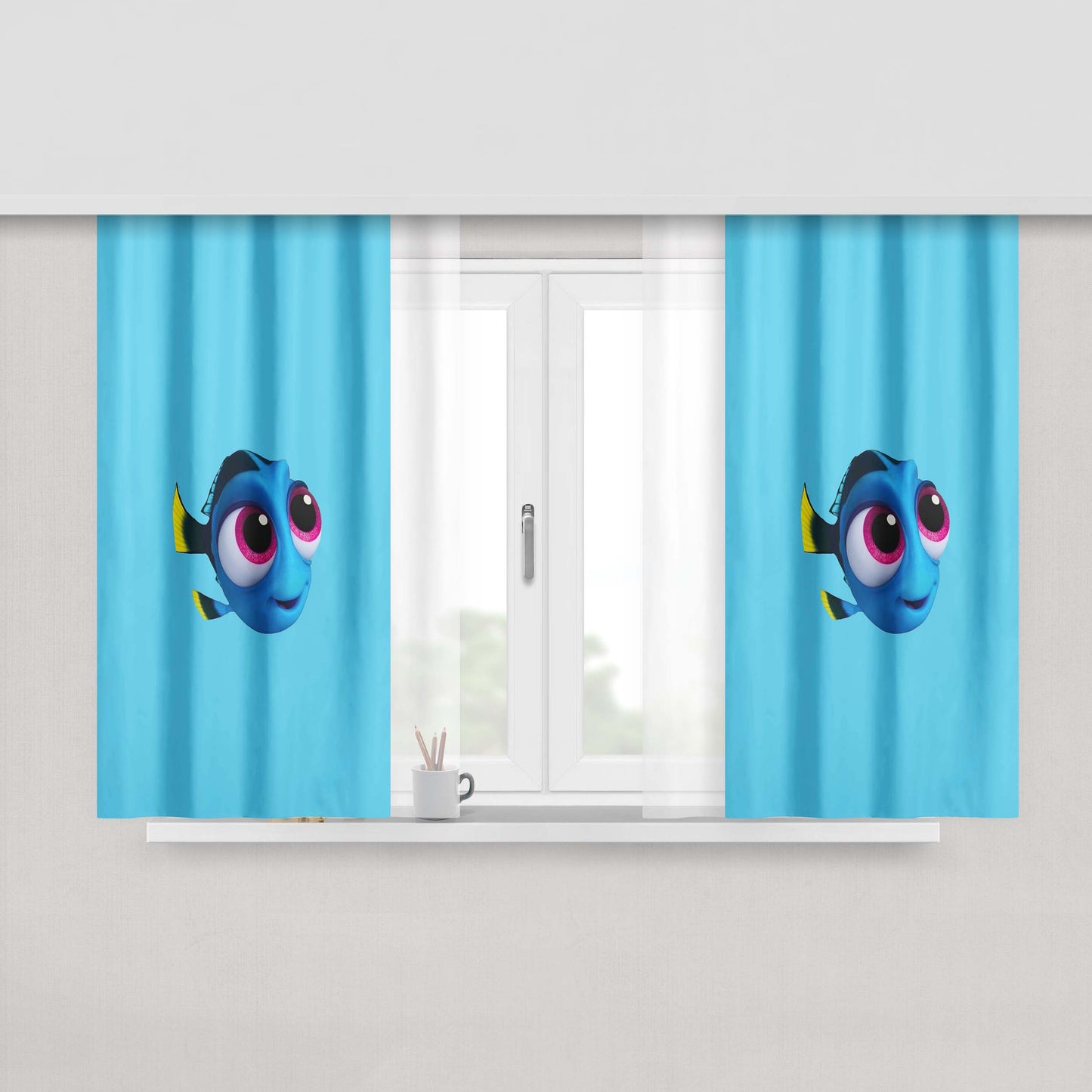 Baby Dory Blue Animated Peach Skin Window Curtains