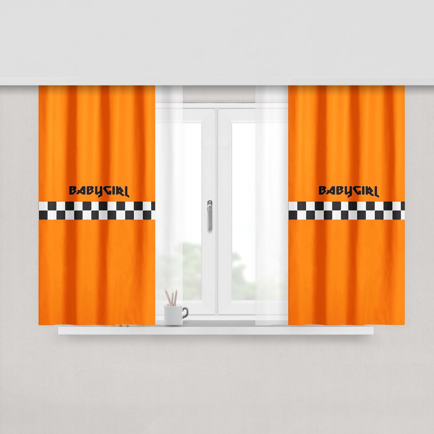 Baby Girl Orange Square Peach Skin Window Curtains