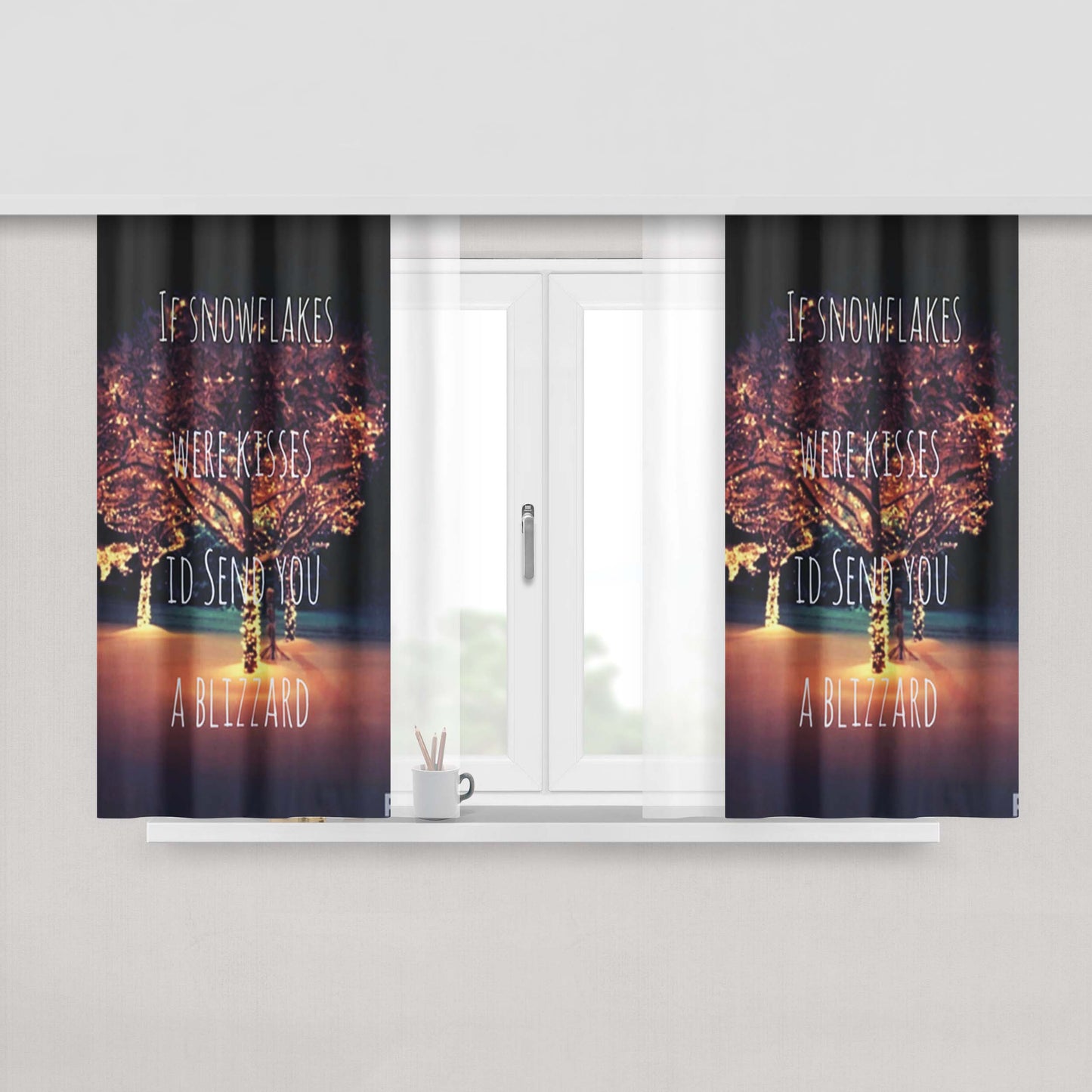 Baby It'S Cold Outside Snowflake Quotes Peach Skin Window Curtains