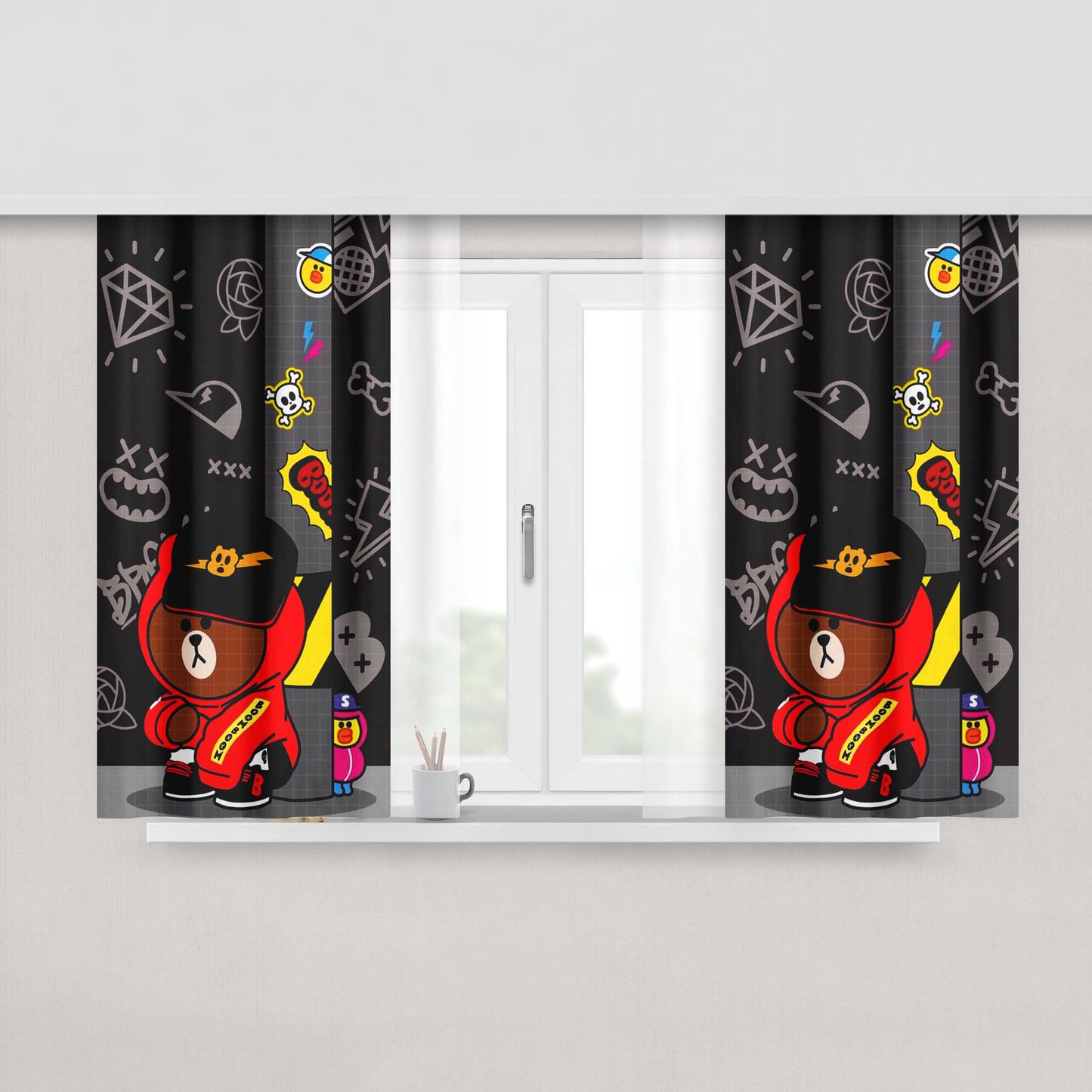 Brown X Sally Boom-Boom Peach Skin Window Curtains