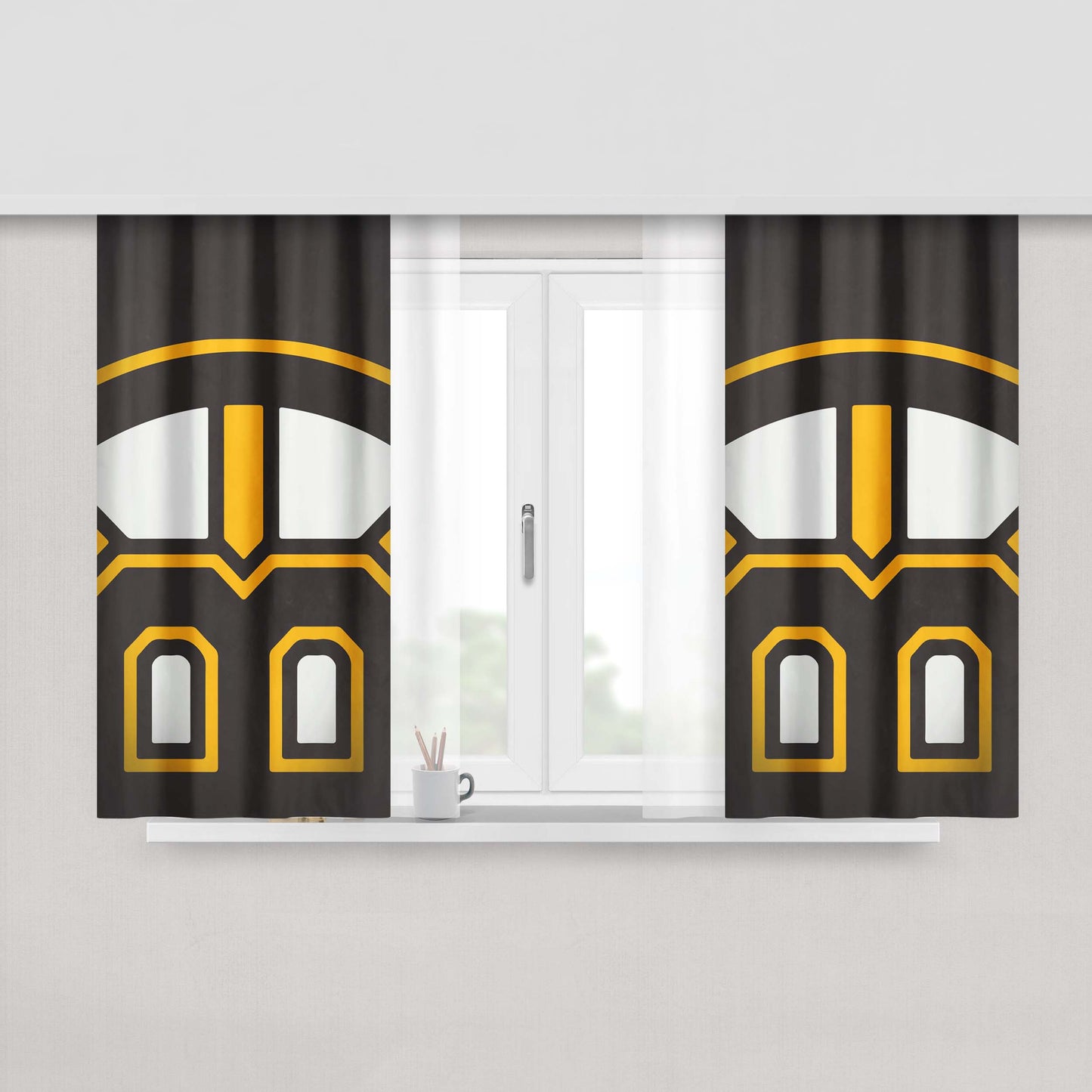 Bruins Boston Logo Texture Peach Skin Window Curtains