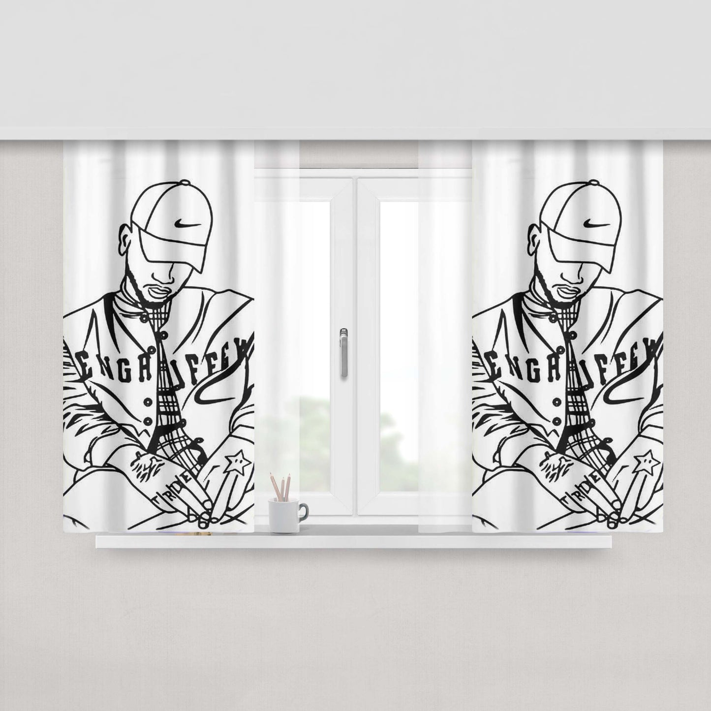 Bryson Tiller Drawing Tile Fan Art Peach Skin Window Curtains