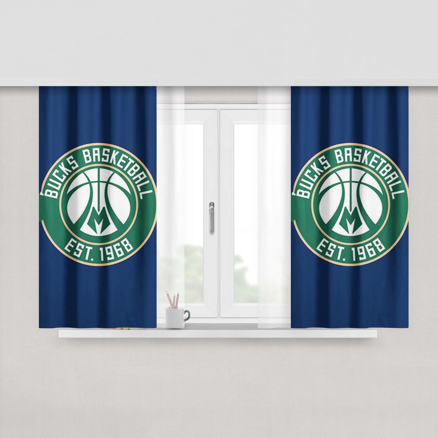 Bucks Basketball Logo Blue Peach Skin Window Curtains