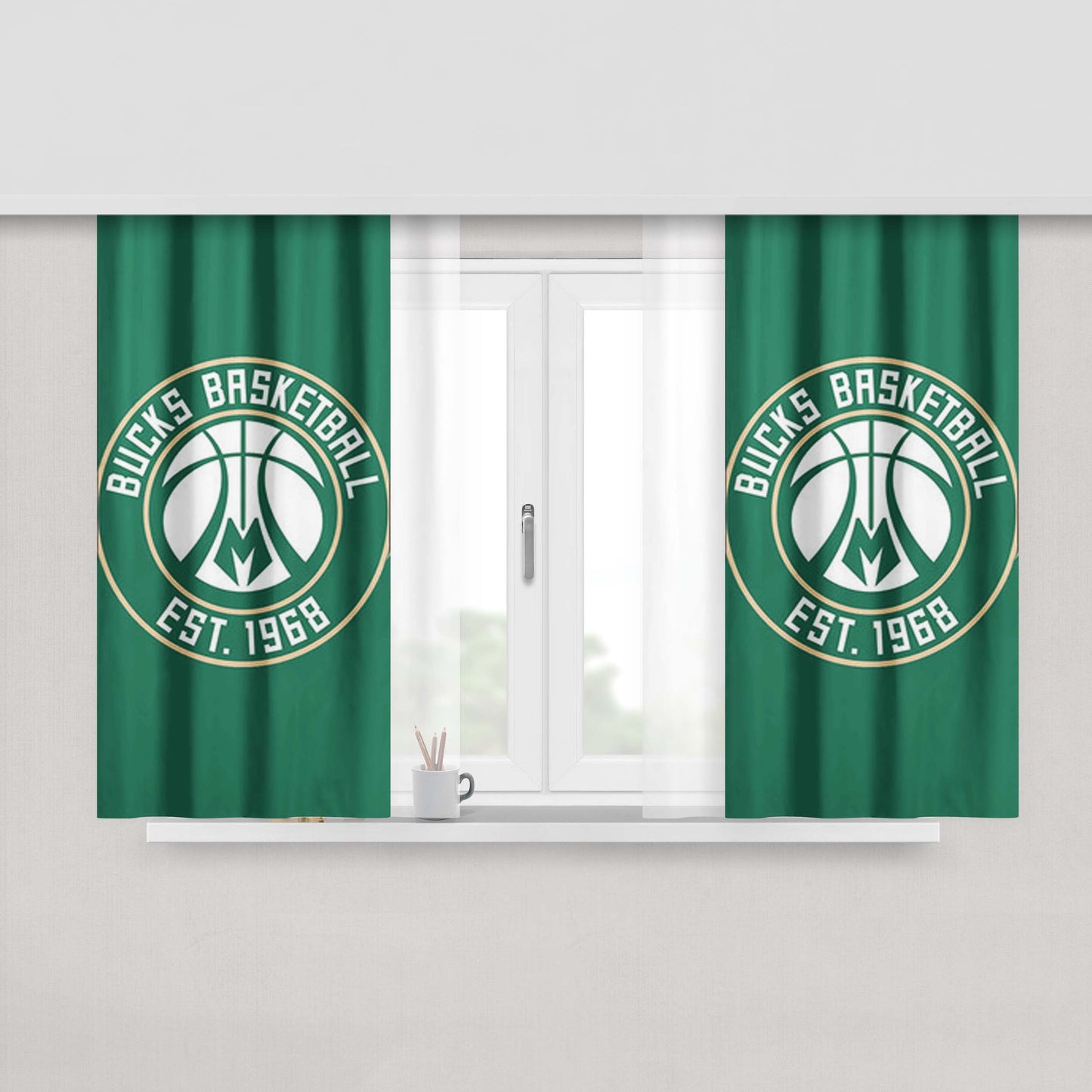 Bucks Basketball Logo Green Peach Skin Window Curtains