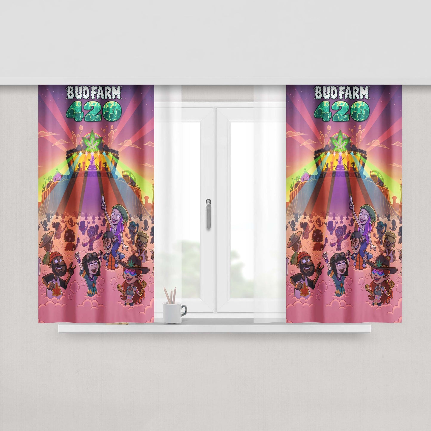 Budfarm 420 Cartoon Party Peach Skin Window Curtains