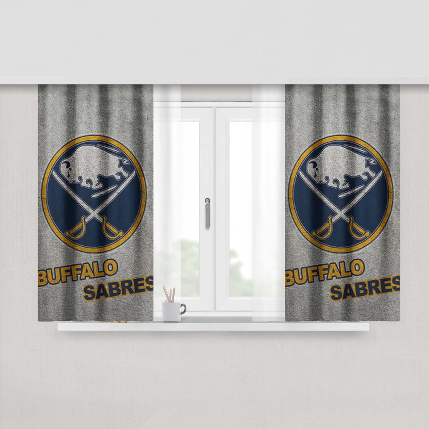 Buffalo Sabres Logo On Wall Peach Skin Window Curtains