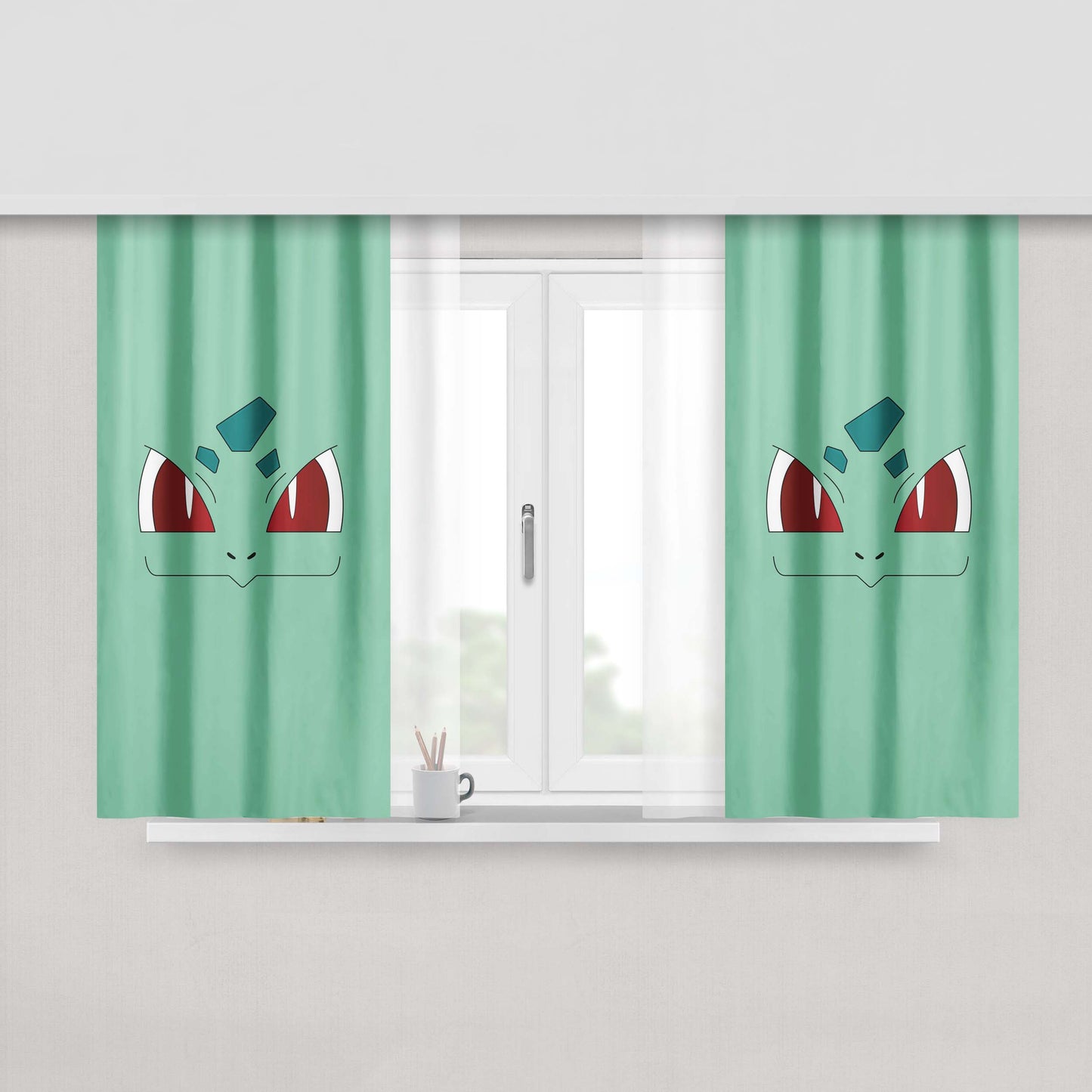 Bulbasaur Face Peach Skin Window Curtains