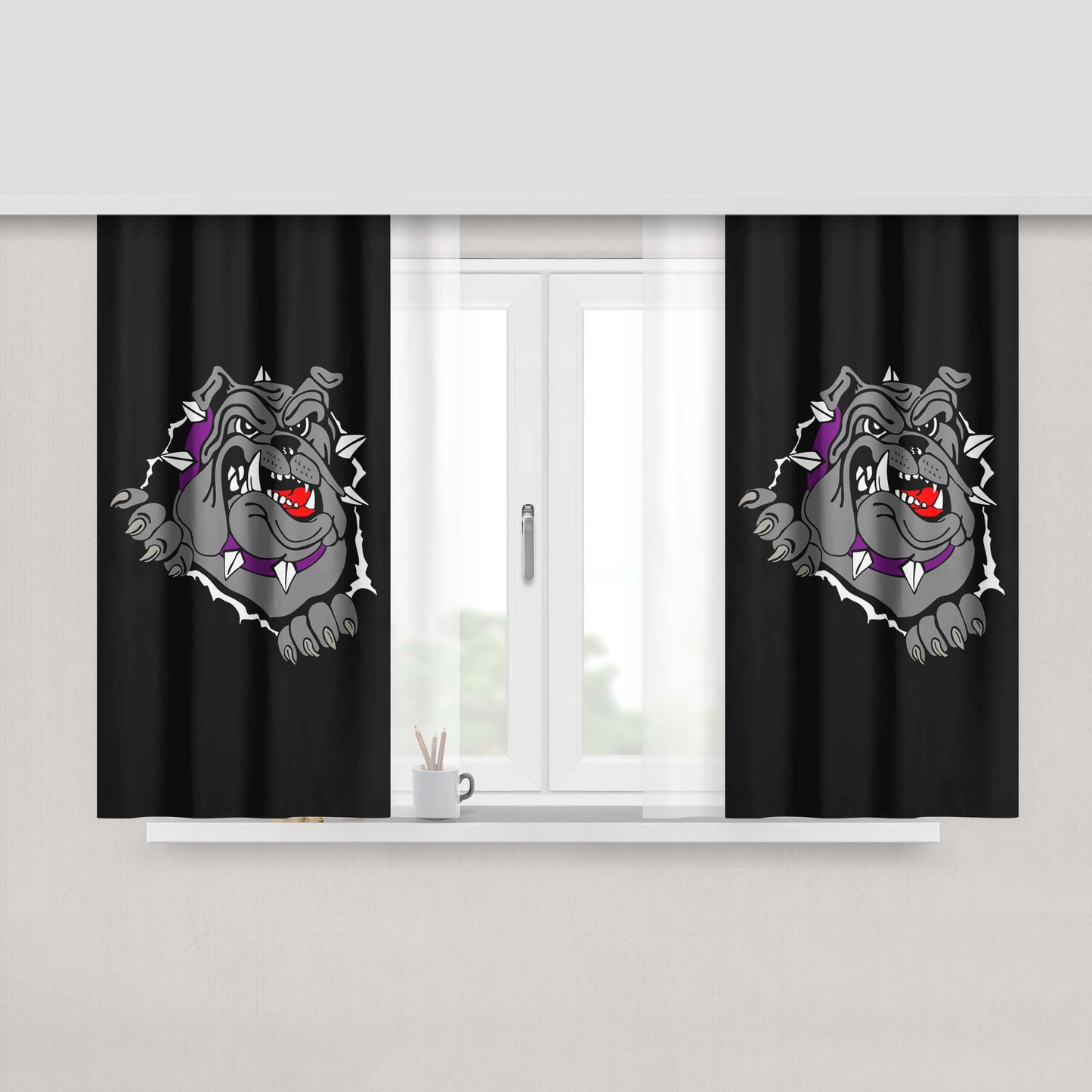Bulldog Clipart Angry Peach Skin Window Curtains