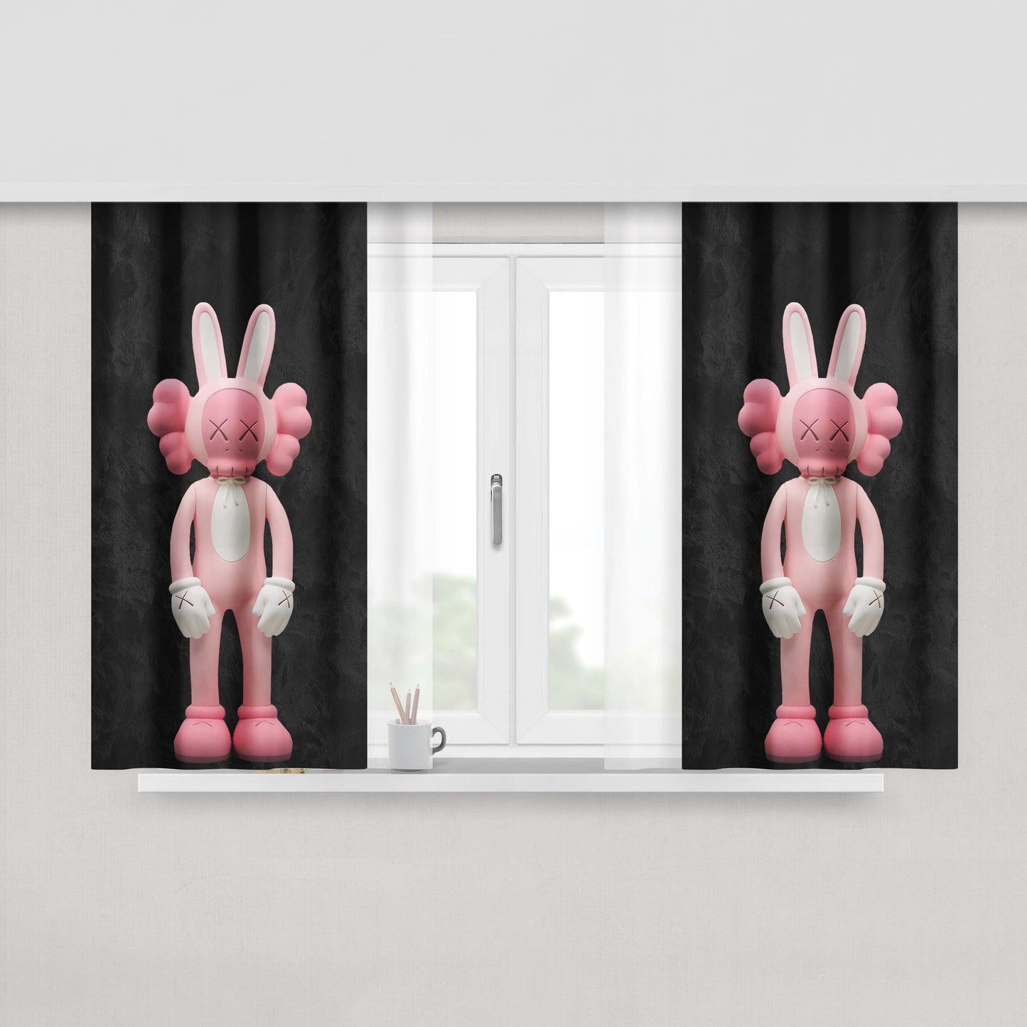 Bunny Pink Girl Figure Kaws Peach Skin Window Curtains