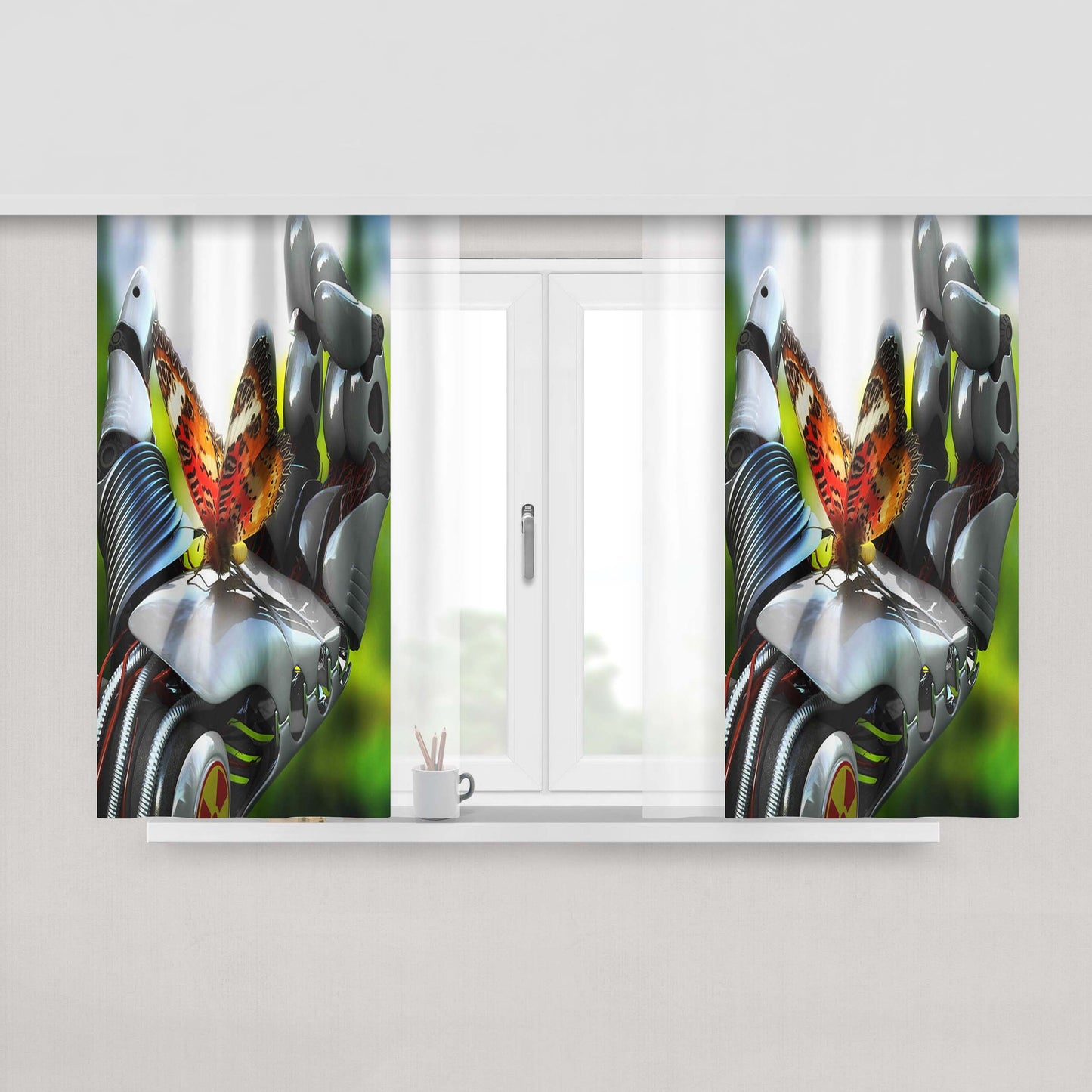 Butterfly At Hand'S Robot Peach Skin Window Curtains