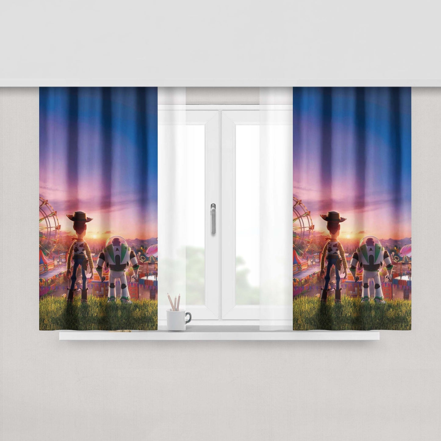 Buzz Lightyear And Woody Toy Story 4 Movie Peach Skin Window Curtains