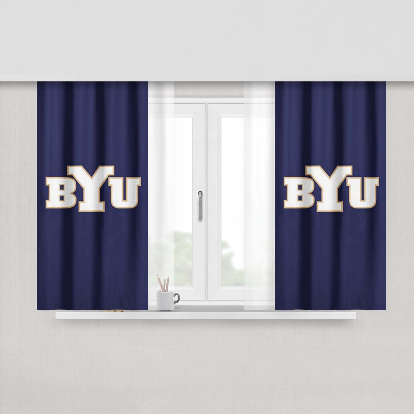 Byu Logo Blue Peach Skin Window Curtains