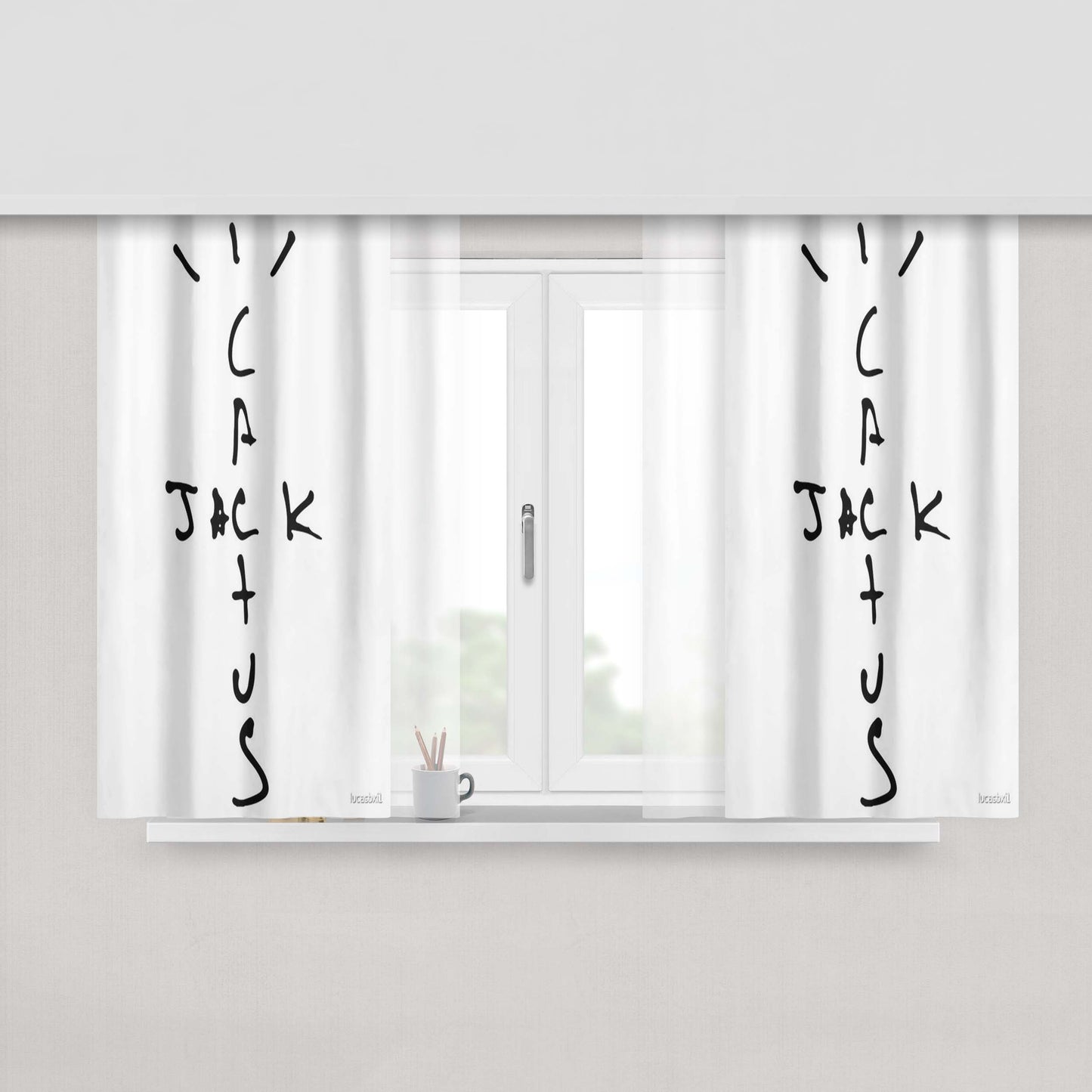 Cactus Jack On White Peach Skin Window Curtains