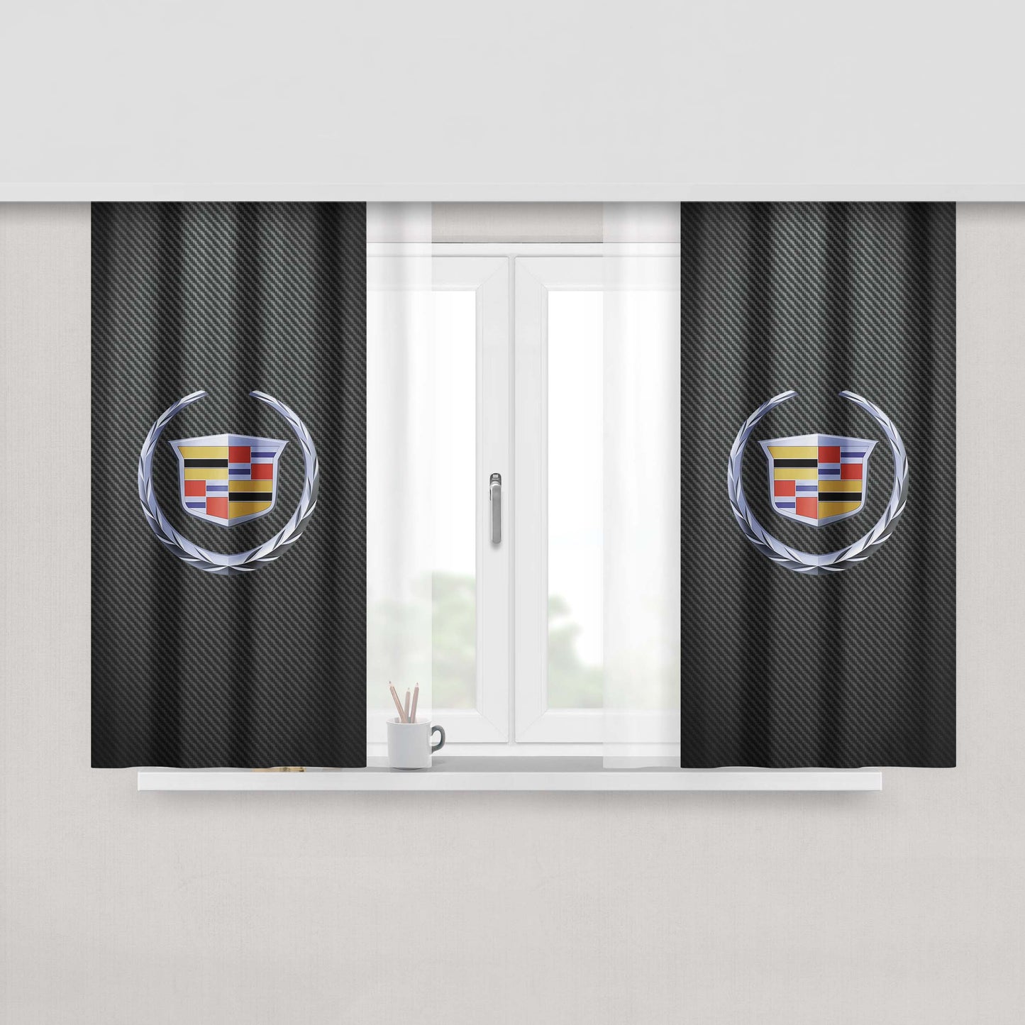 Cadillac Logo Carbon F Peach Skin Window Curtains