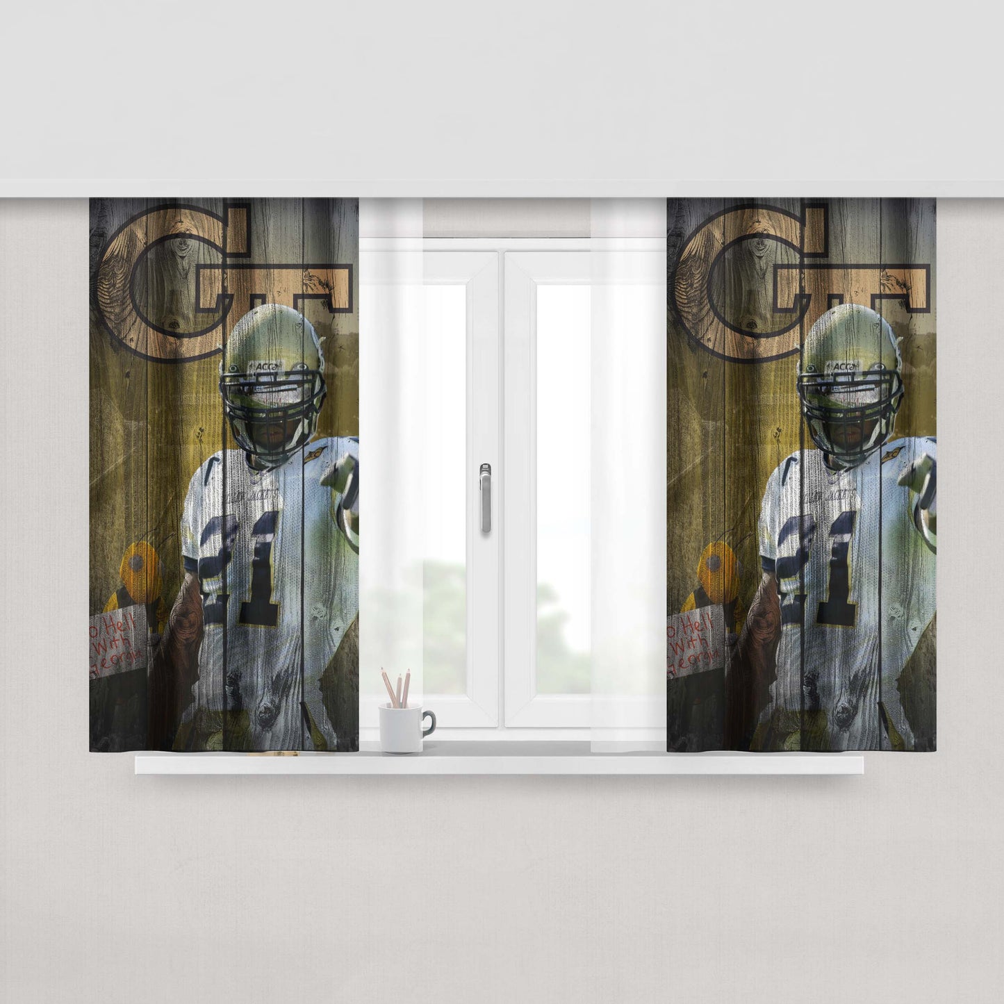 Calvin Johnson Georgia Tech Wood Wallpaper Peach Skin Window Curtains