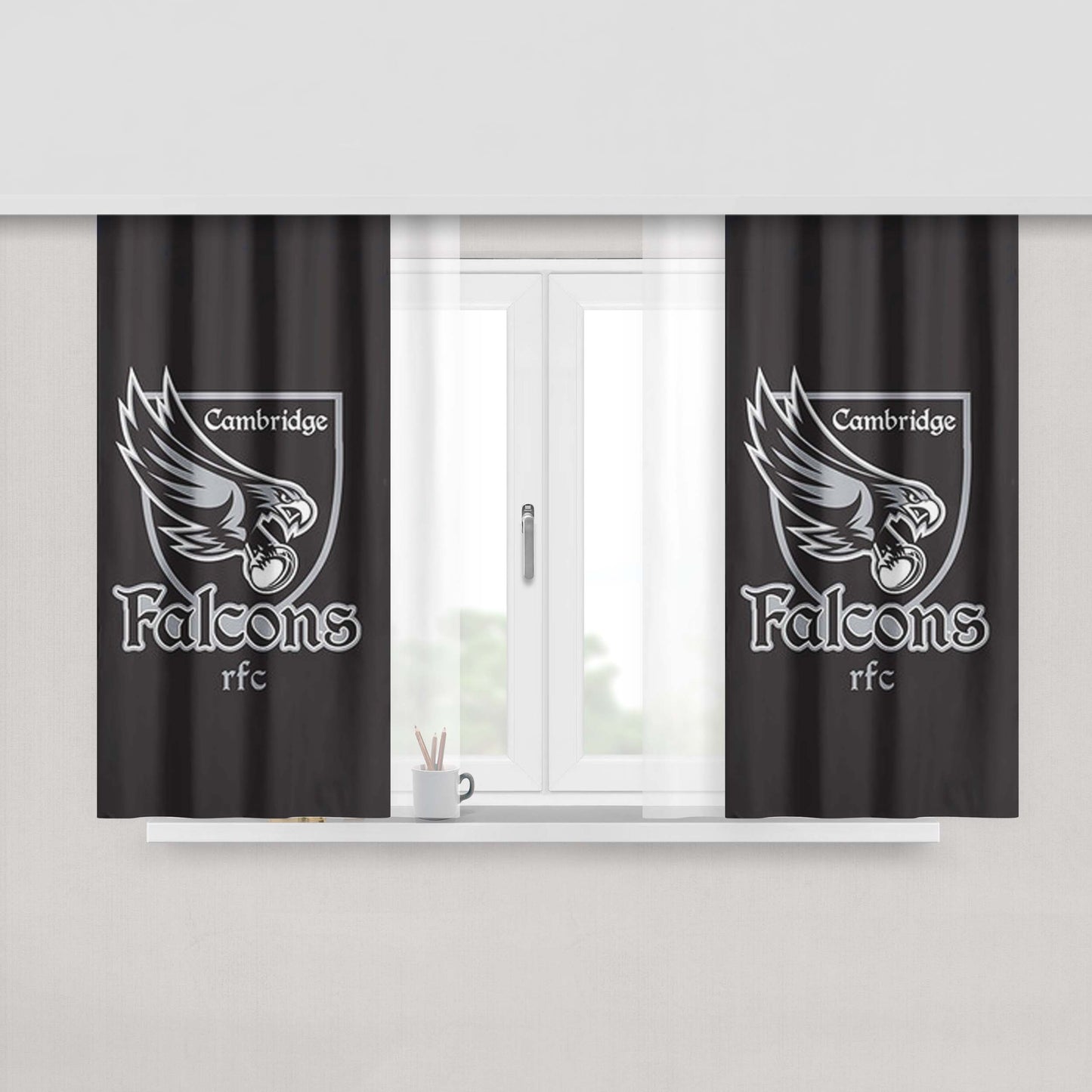 Cambridge Falcons Logo Grey Peach Skin Window Curtains