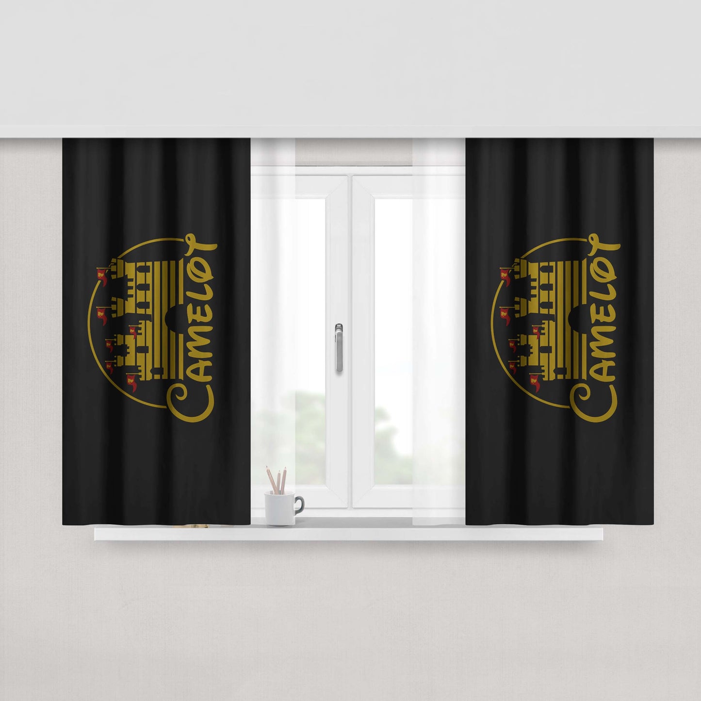 Camelot Merlin King Arthur Castle Peach Skin Window Curtains