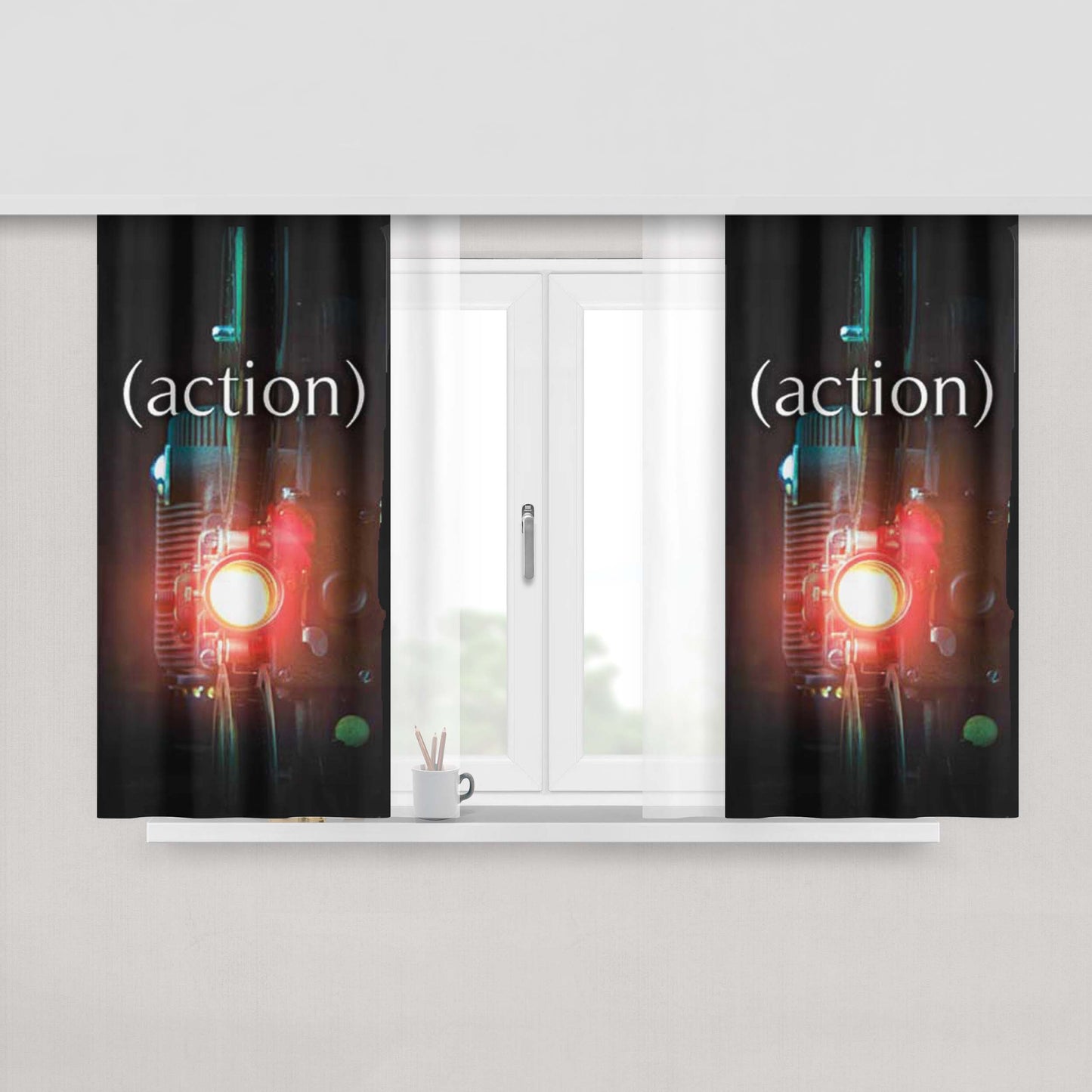 Camera Glowing Lens Action Peach Skin Window Curtains