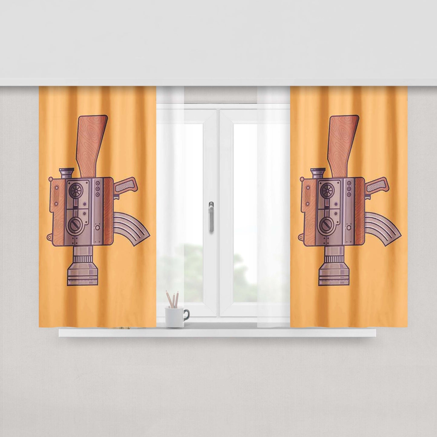 Camera Gun Peach Skin Window Curtains
