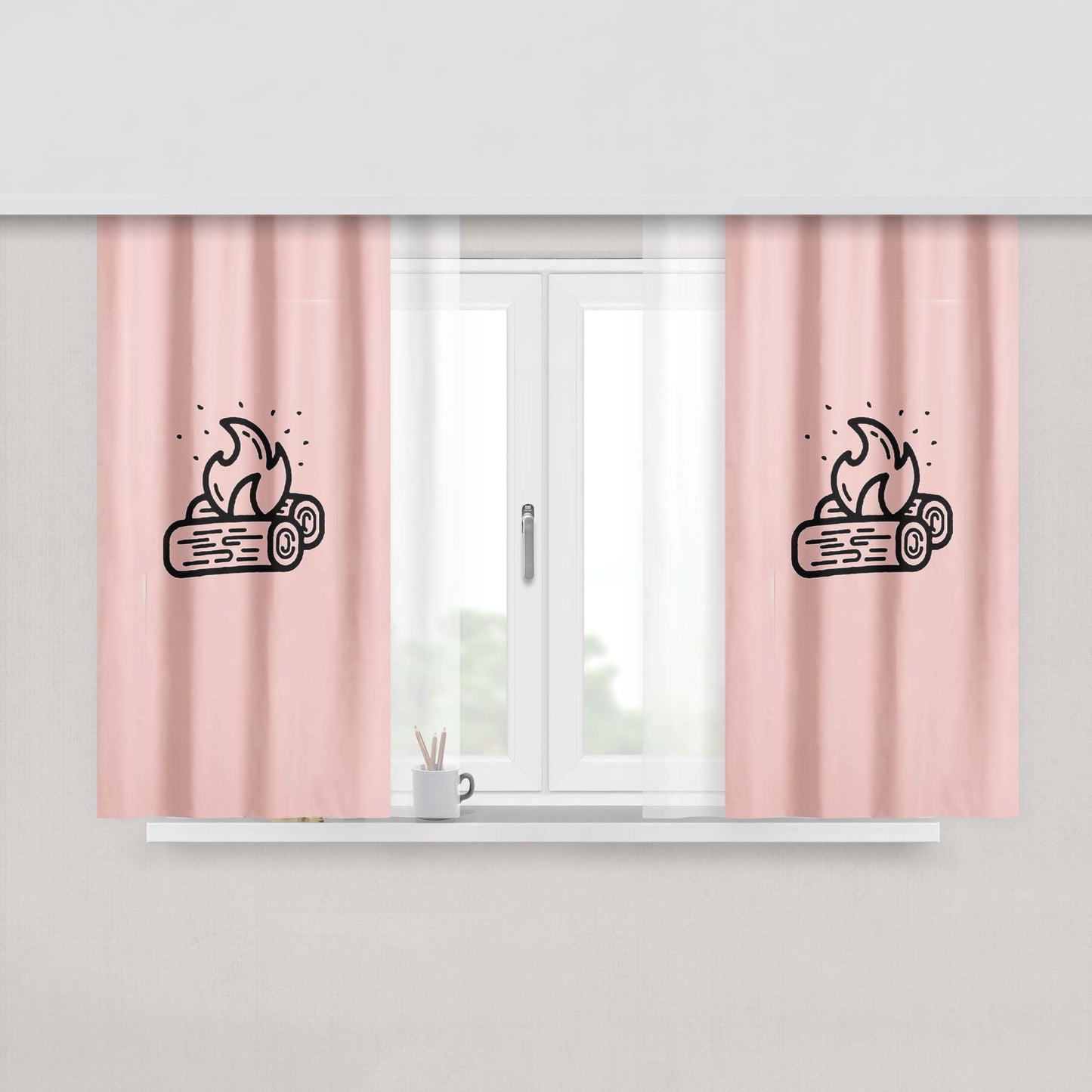 Campfire Comfy Outdoors Nature Children Peach Skin Window Curtains