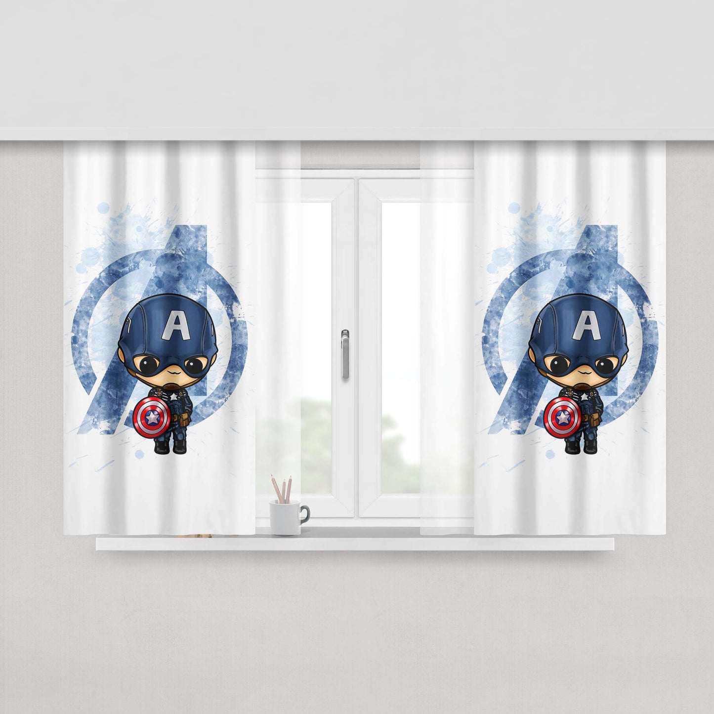 Capitan America Caricatura Peach Skin Window Curtains