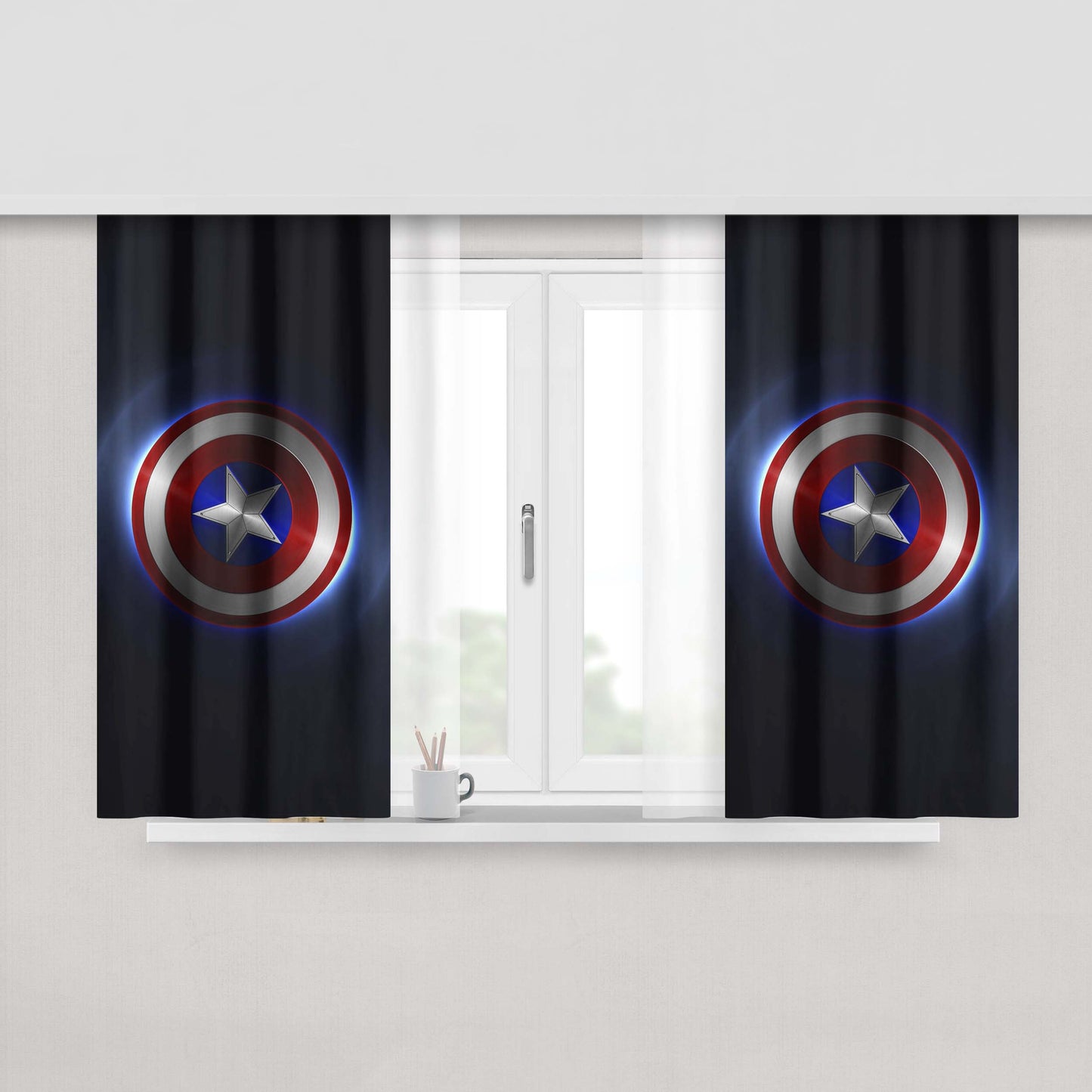 Captain Amerika Shield Peach Skin Window Curtains