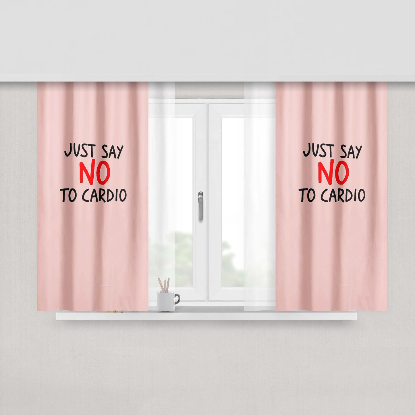 Cardio Just Say No Pink Peach Skin Window Curtains