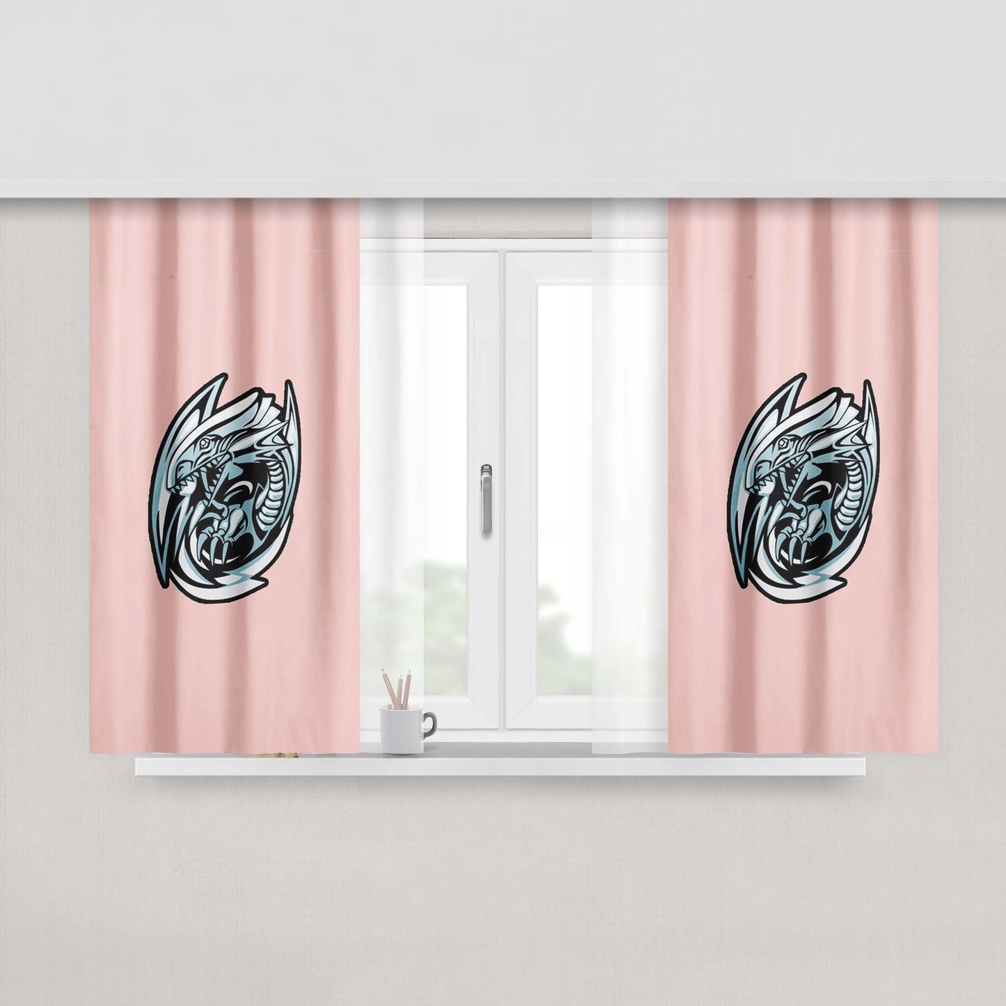 Cartoon Blue Eye White Dragon Yugioh Cartoon Peach Skin Window Curtains
