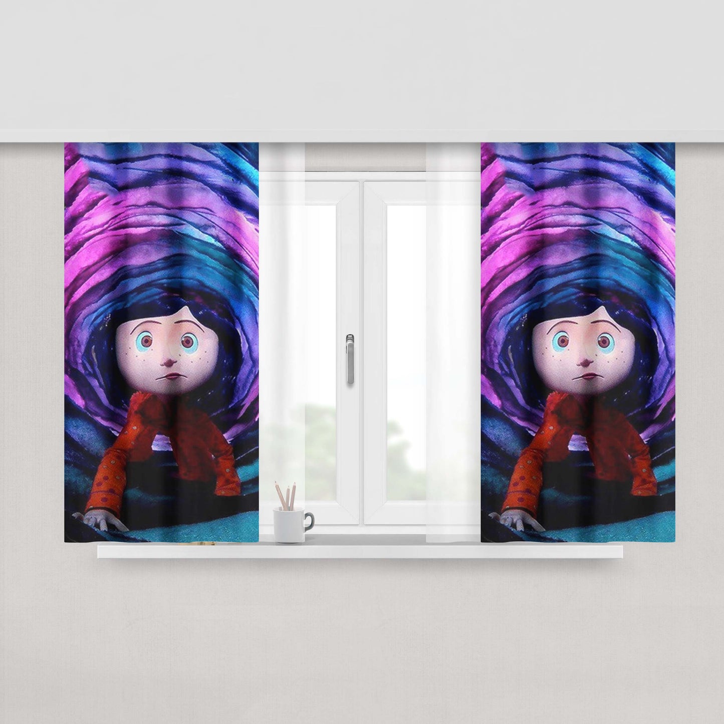 Cartoon Coraline Peach Skin Window Curtains