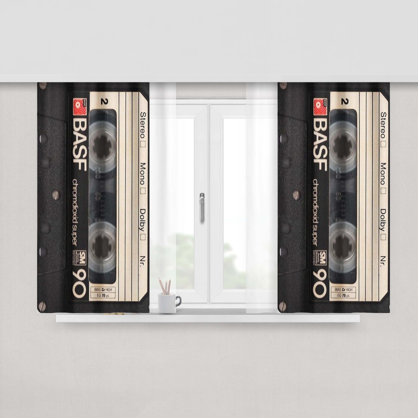 Cassete Tape Retro Style Peach Skin Window Curtains