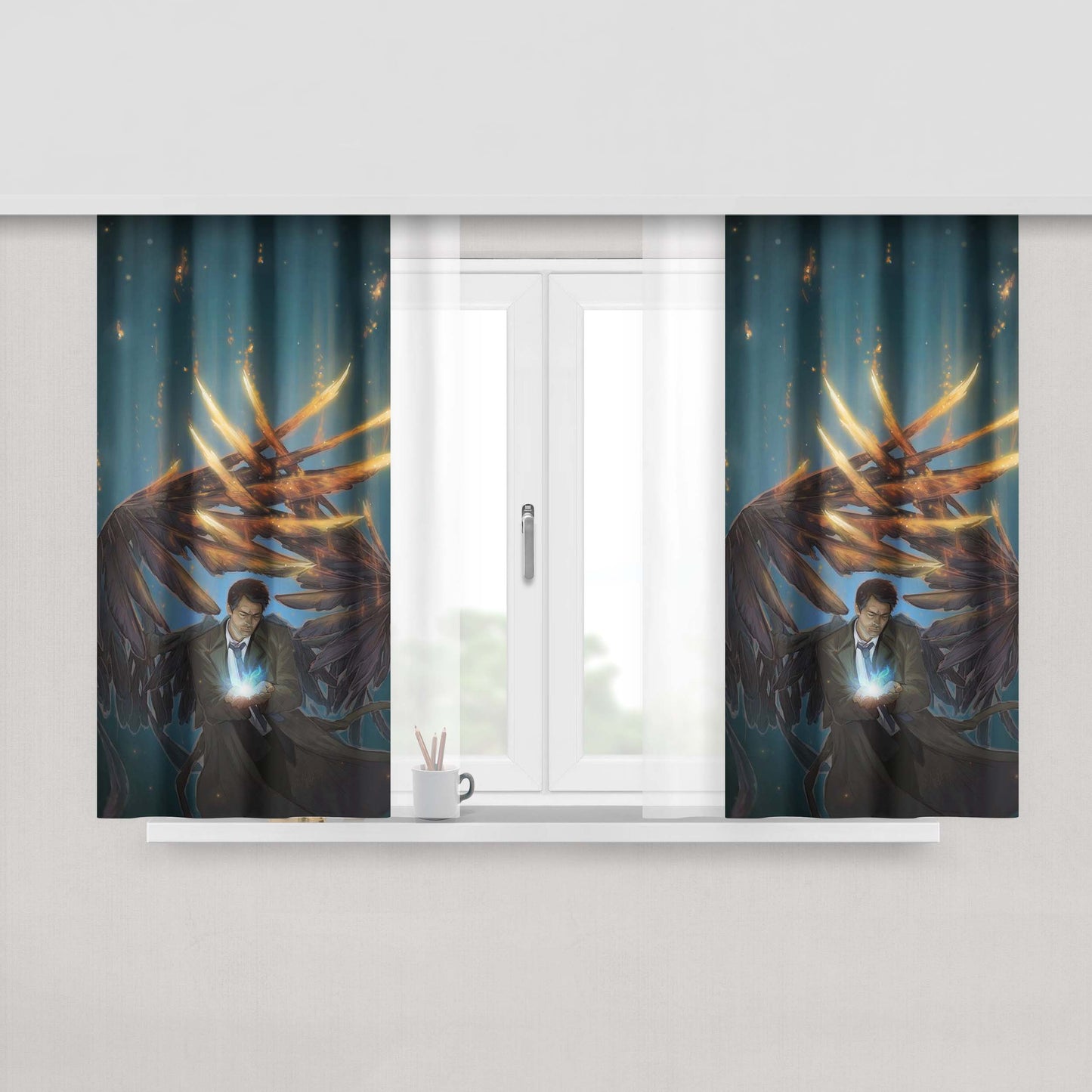 Castiel Magic Power Art Peach Skin Window Curtains