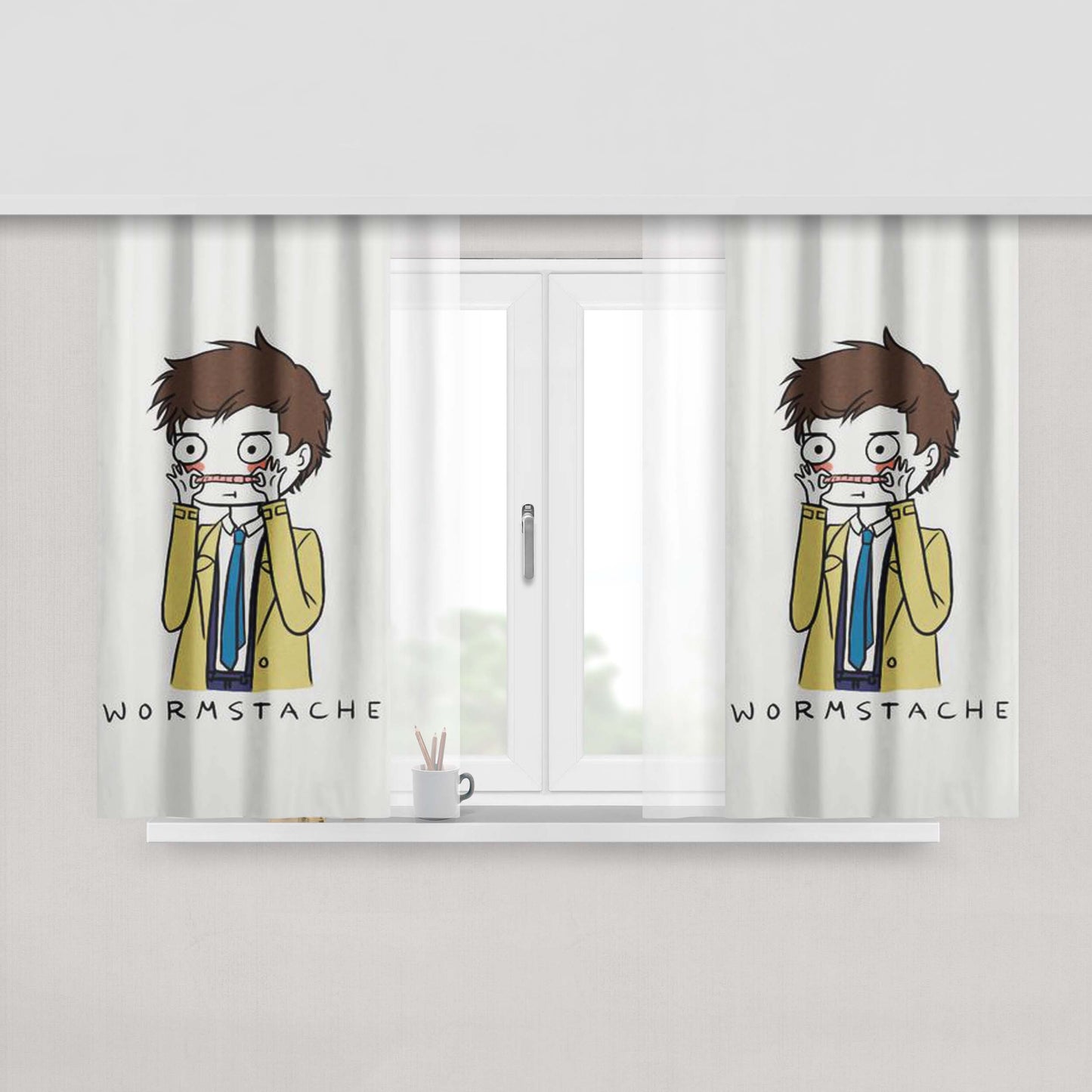 Castiel Wormstache Peach Skin Window Curtains