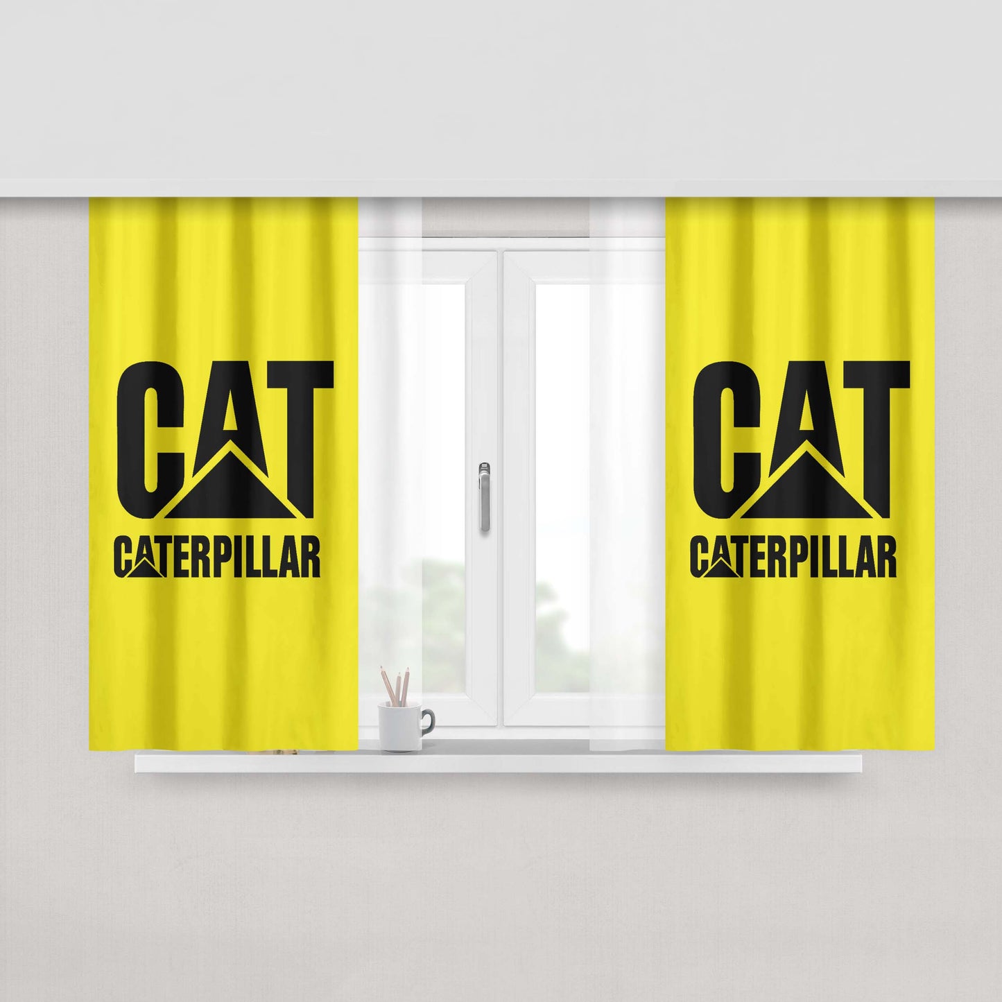 Cat Caterpillar Logo Peach Skin Window Curtains