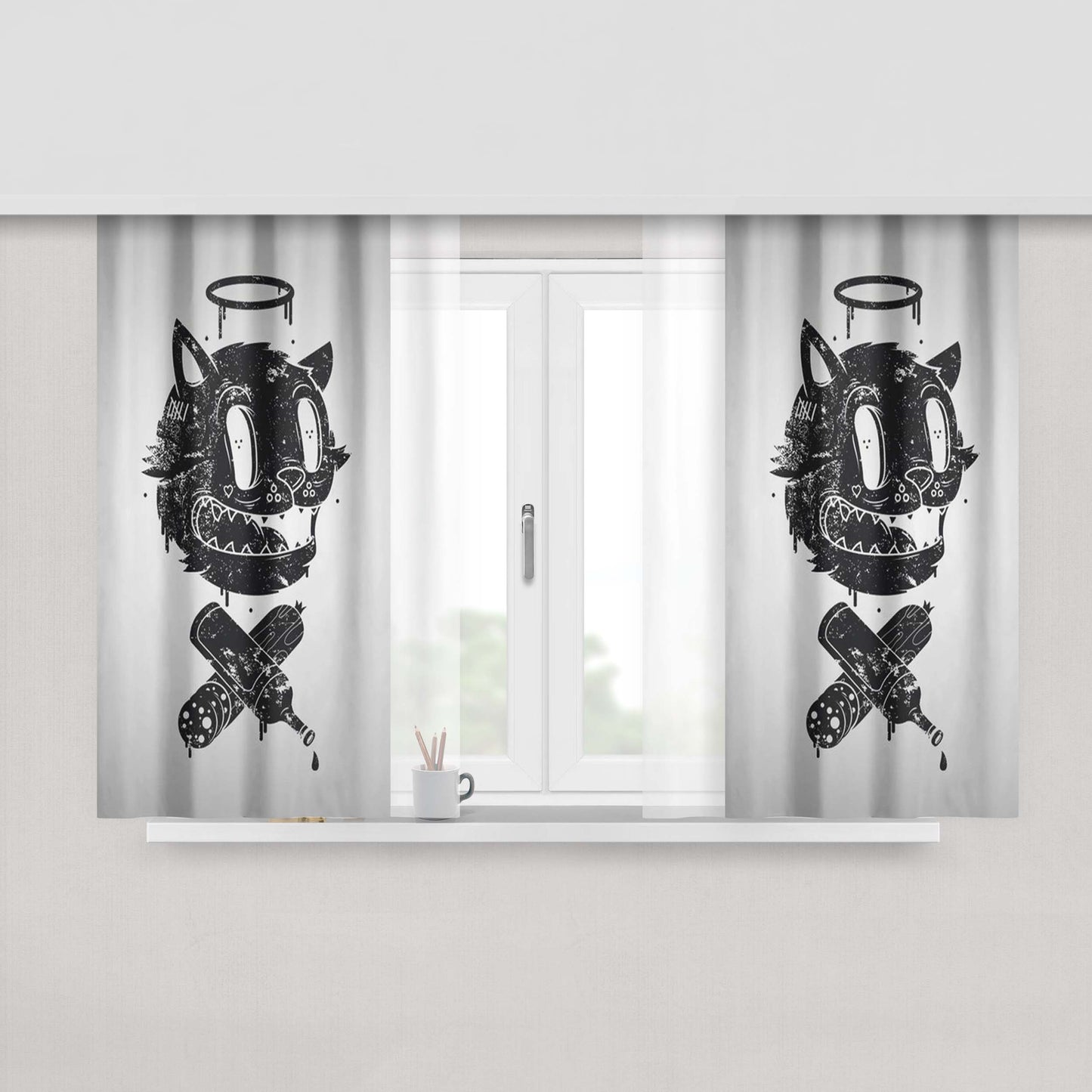 Cat Doddle Art Peach Skin Window Curtains