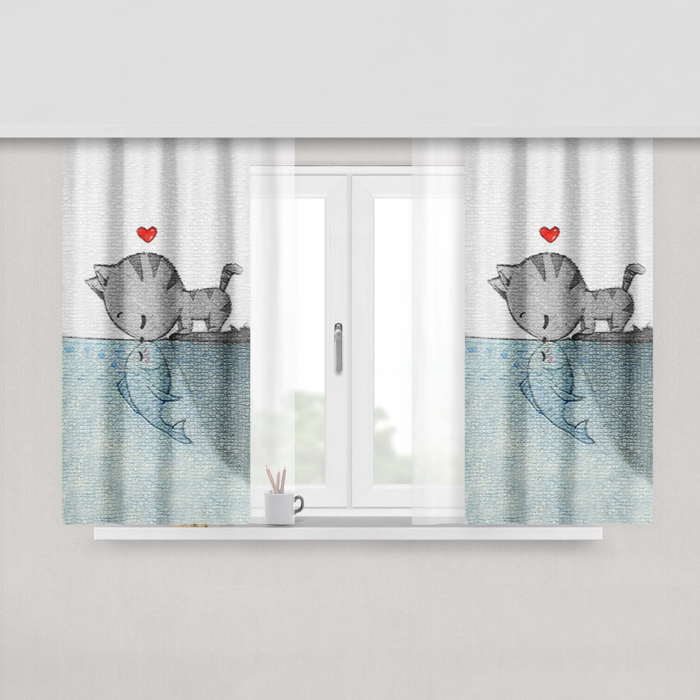 Cat Fish Peach Skin Window Curtains