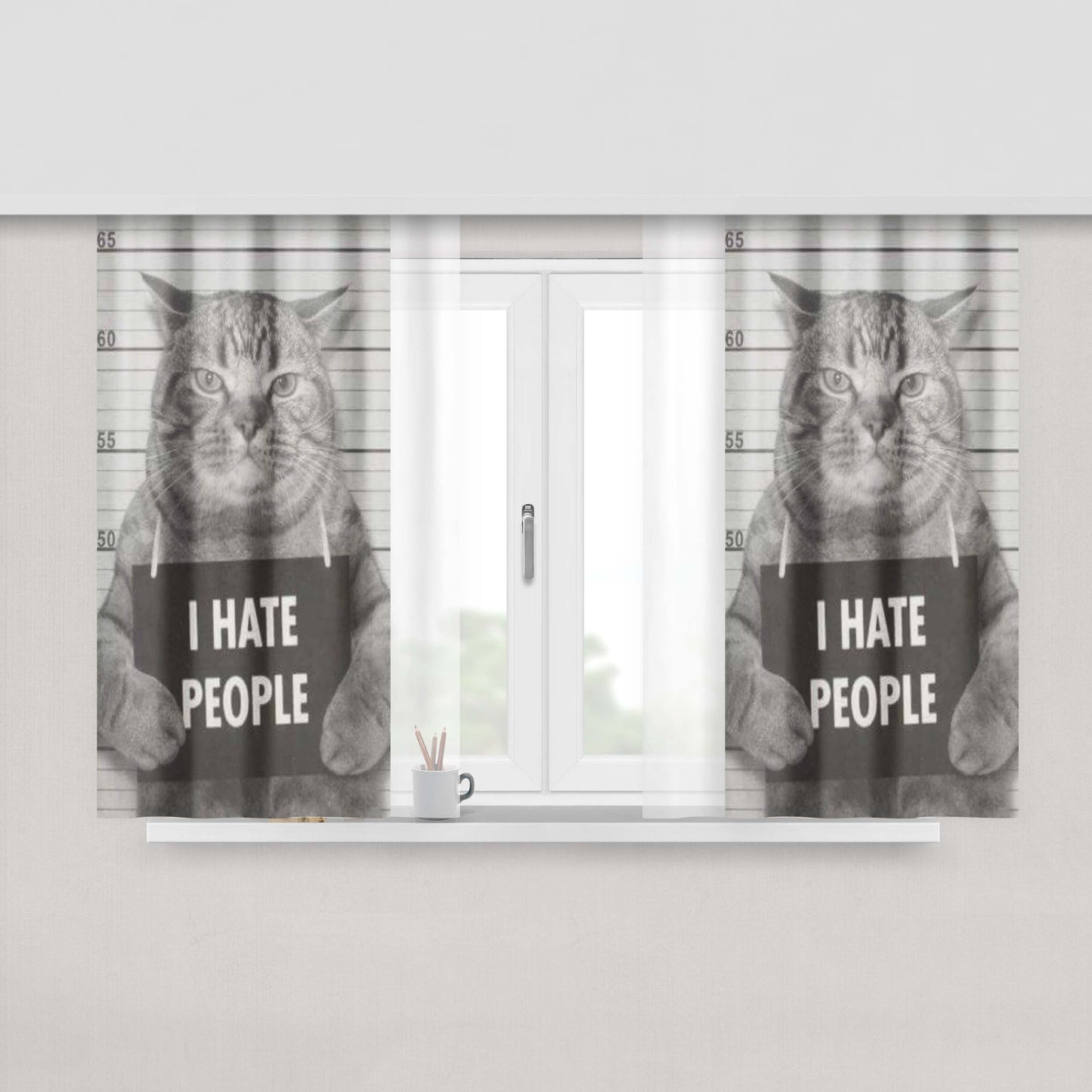 Cat I Hate People Peach Skin Window Curtains