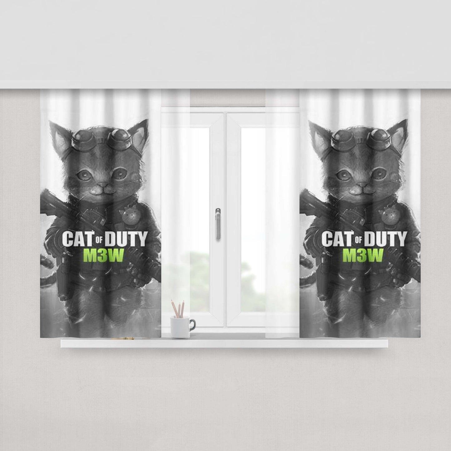 Cat Of Duty M3W Peach Skin Window Curtains